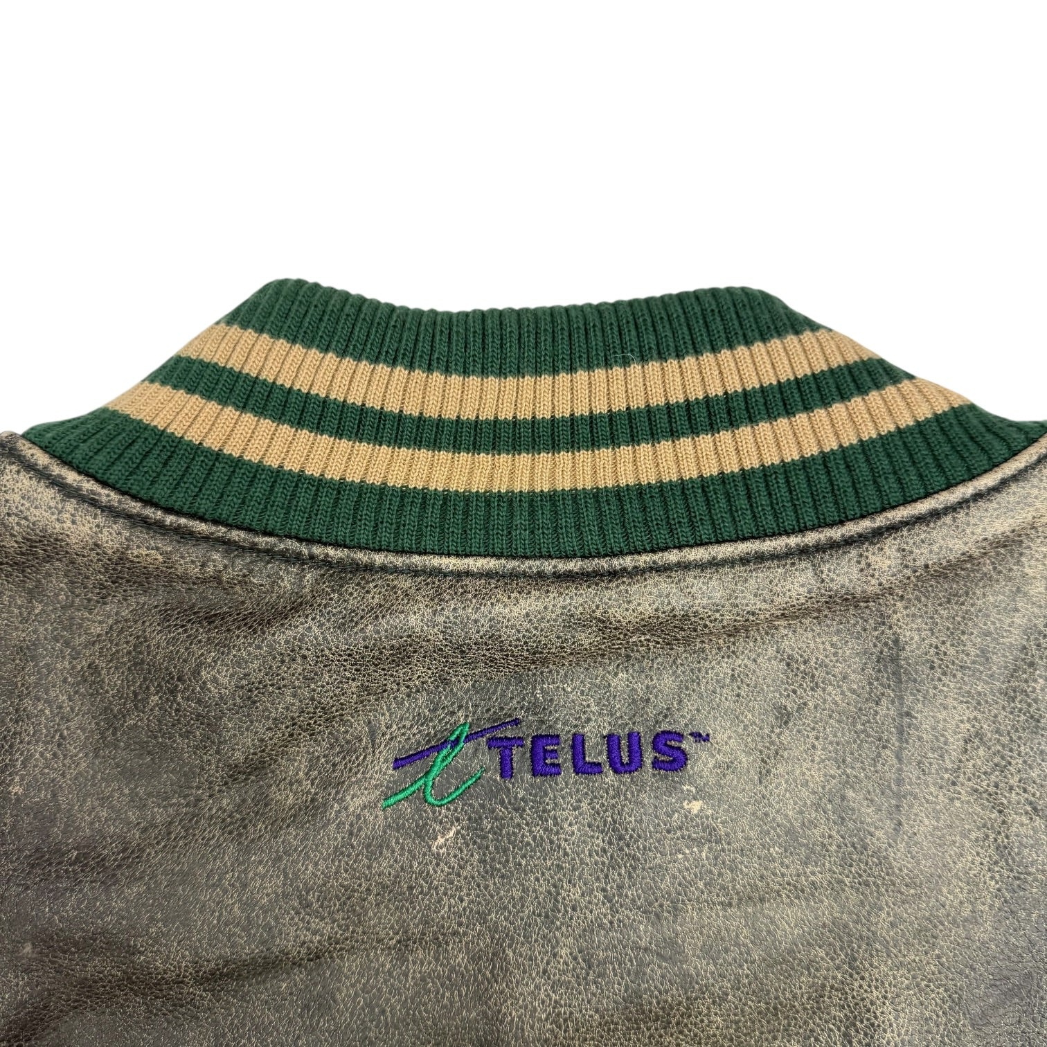 Vintage Roots Canada Telus Leather Bomber Jacket Green/Brown