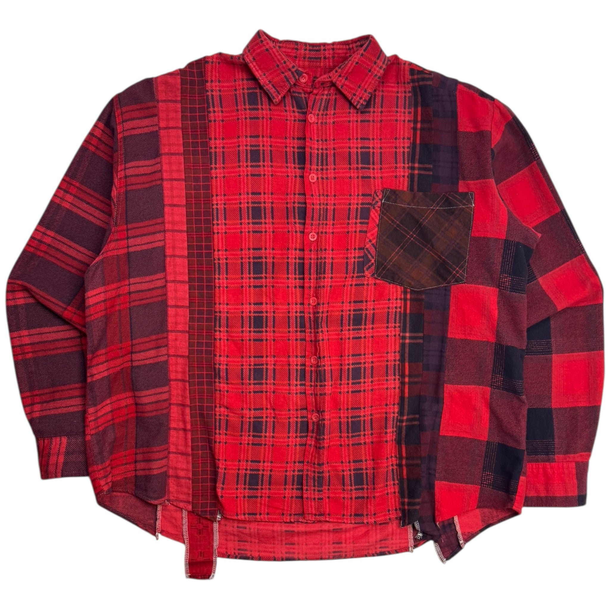 Needles 7 Cuts Wide Patchwork Frayed Button Up Shirt