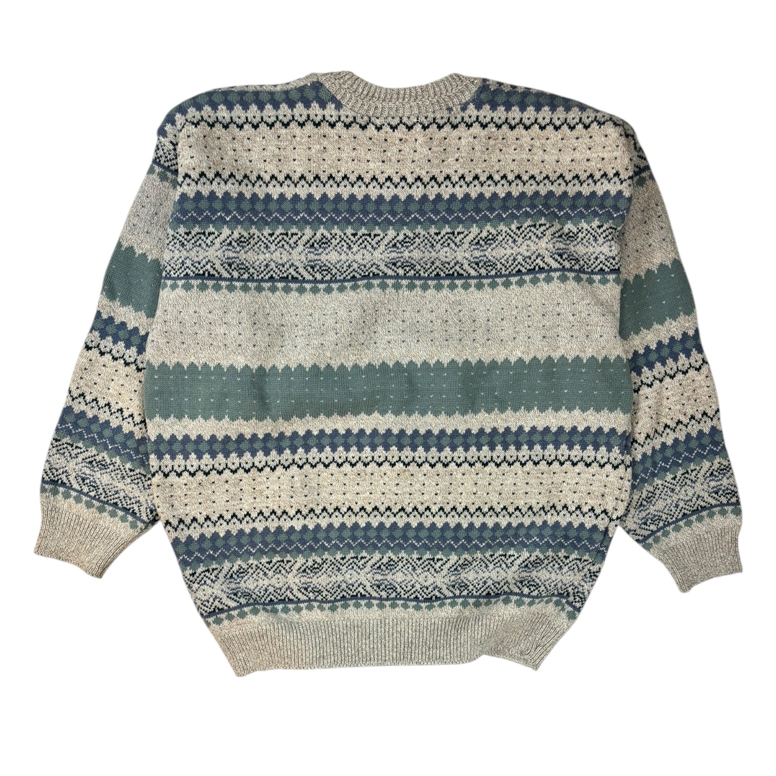 Vintage TT & Co. Sport Fair Isle Cotton Knit Sweater Cream/Blue