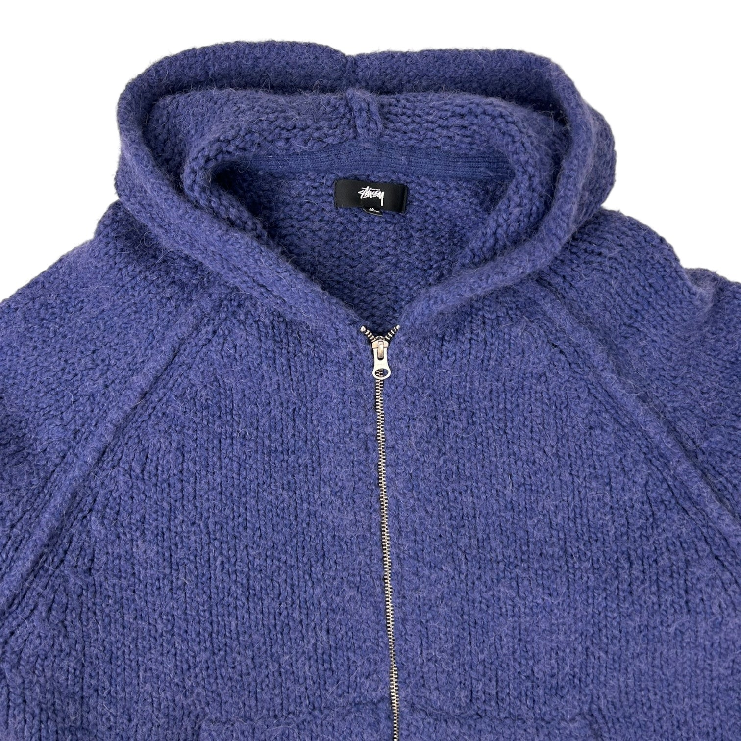 Stussy Chunky Knit Zip Up Hoodie Navy