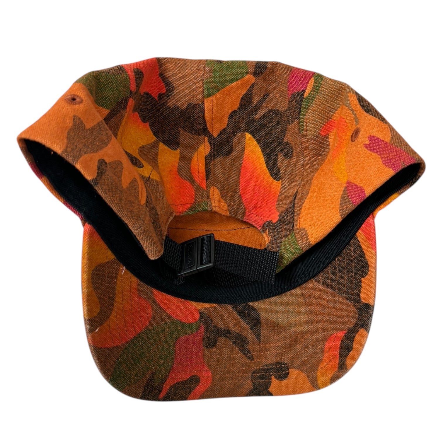Supreme SS24 Washed Canvas Camp StrapBack Hat Orange Camo