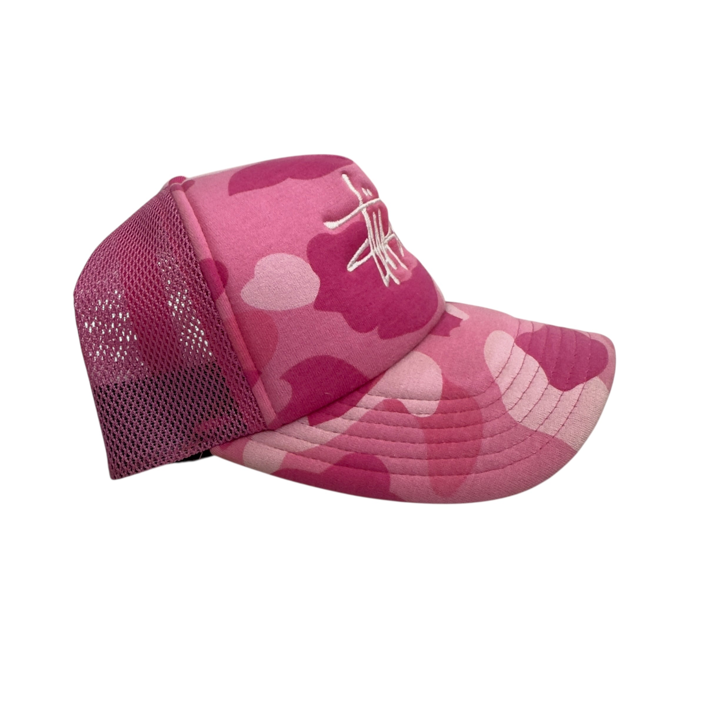 SS22 BAPE X Stussy Trucker Hat Pink