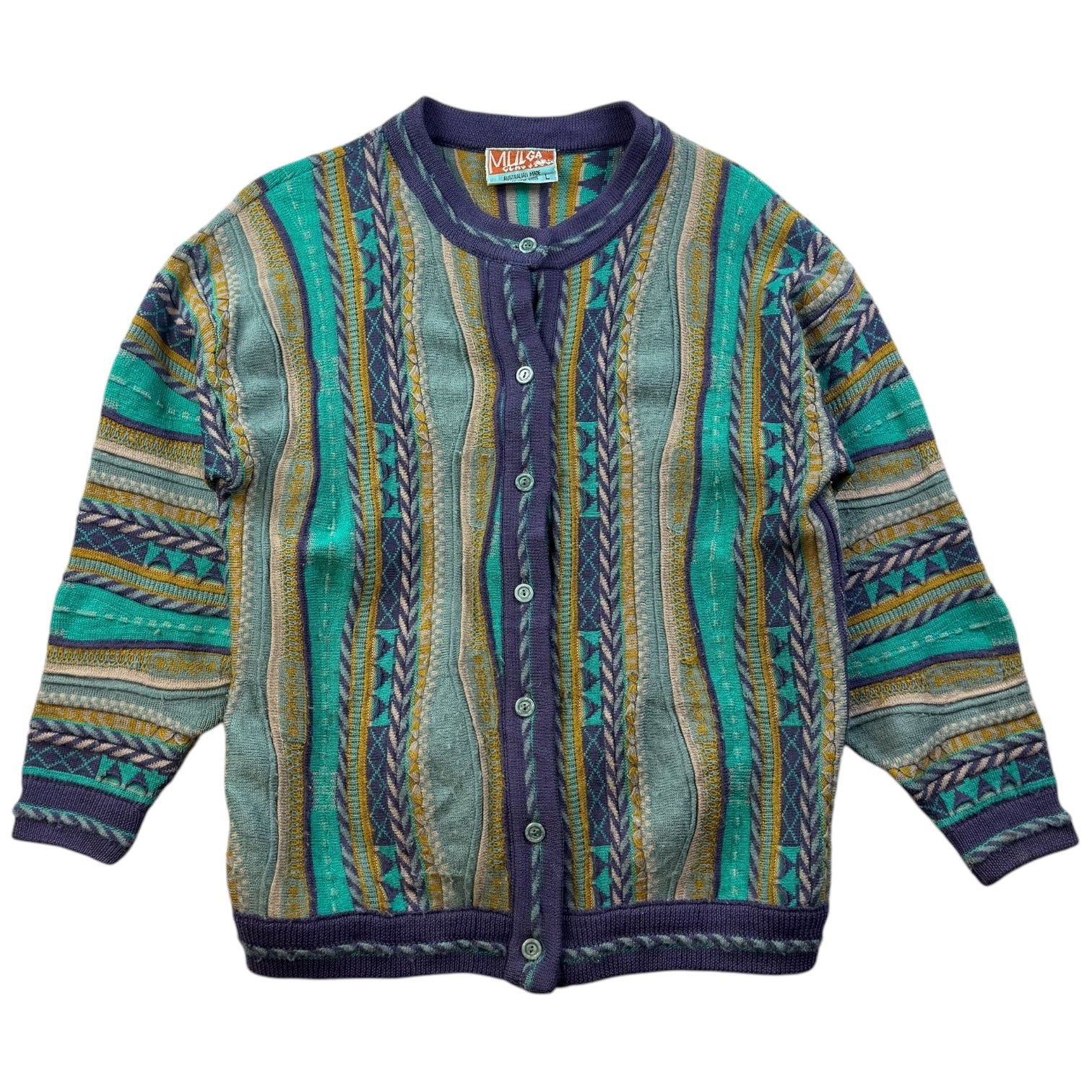 Vintage Mulga Classics Knit Cardigan Green/Purple