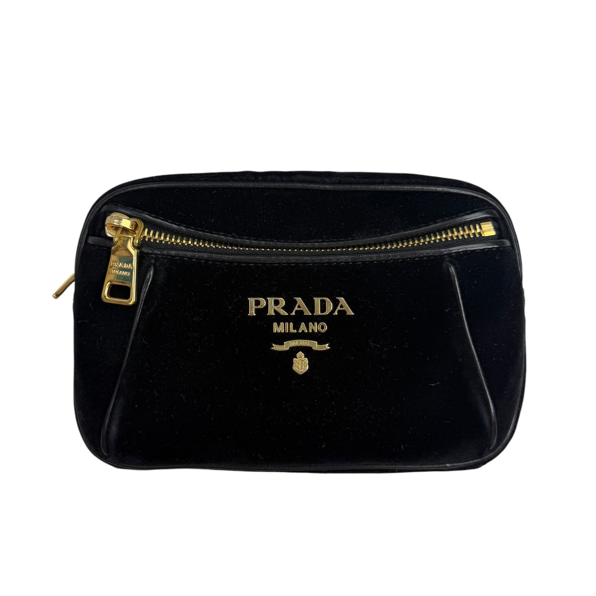 (W) Prada Black Velluto Velvet Belt Bag Black