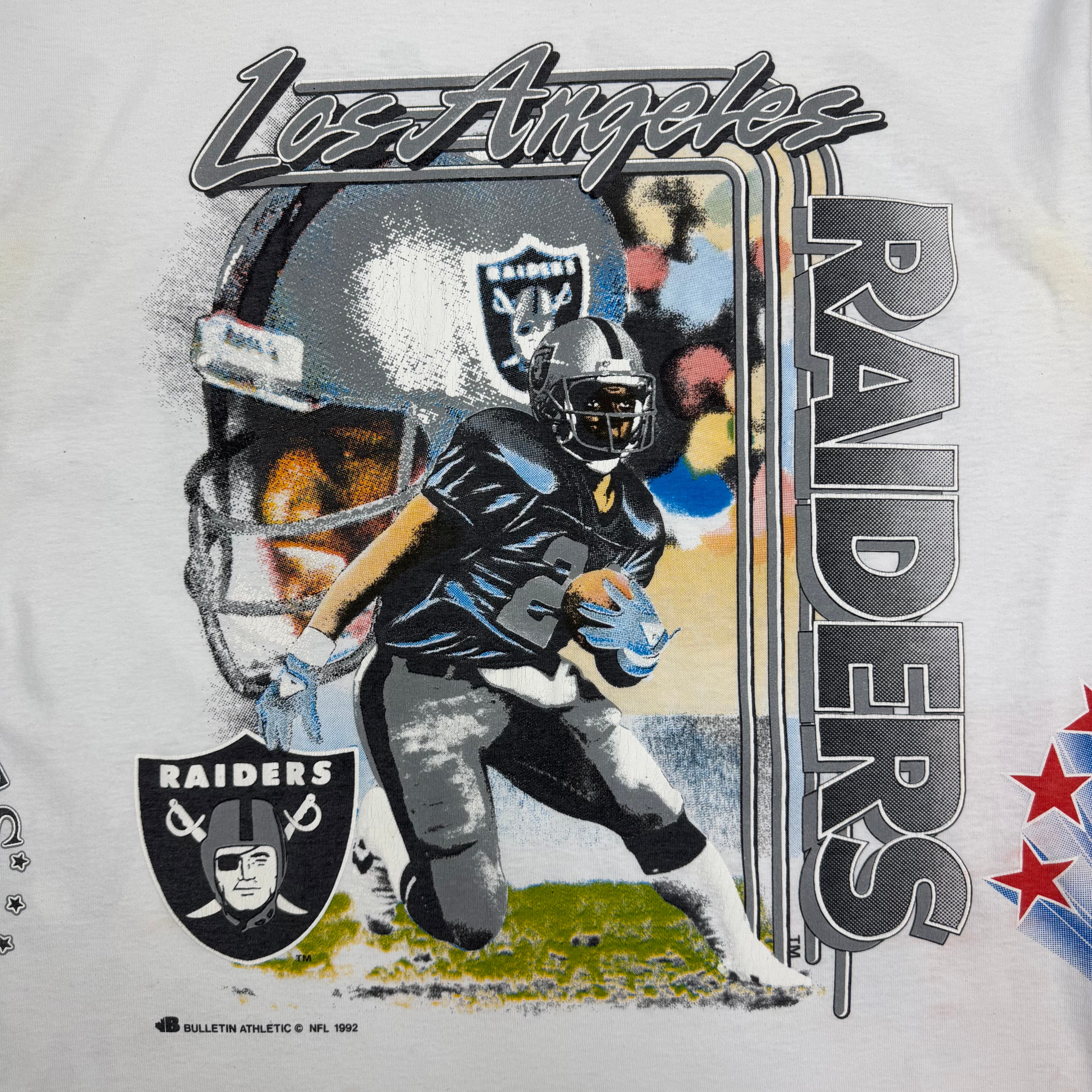 1992 Los Angeles Raiders NFL All Over Print Logo Tee White
