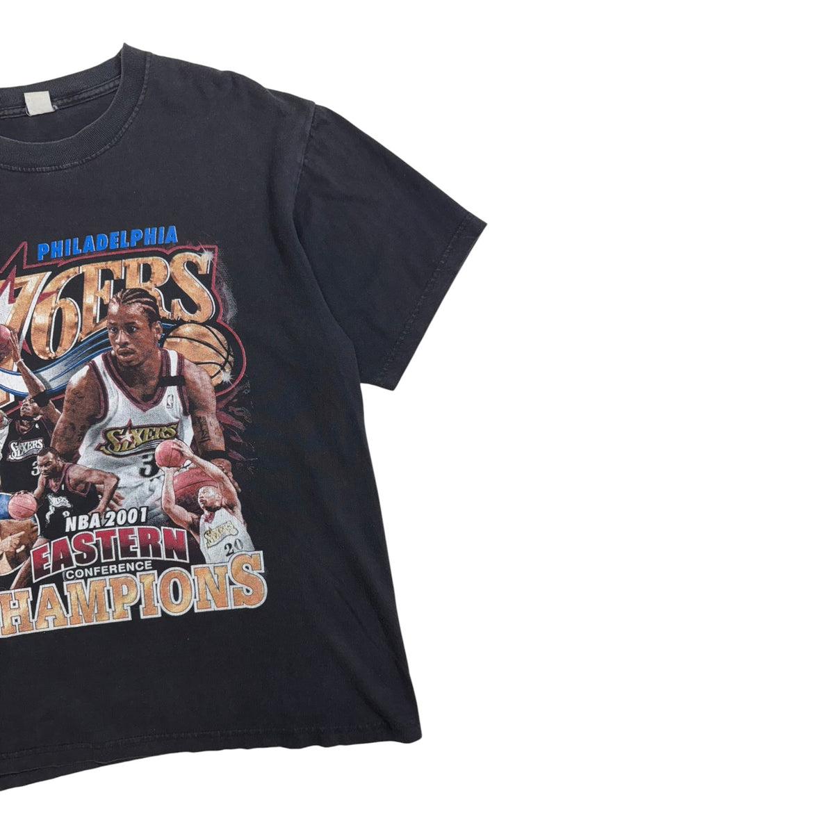 Vintage 2001 Philadelphia 76ers NBA Eastern Conference Champions T-Shirt Black