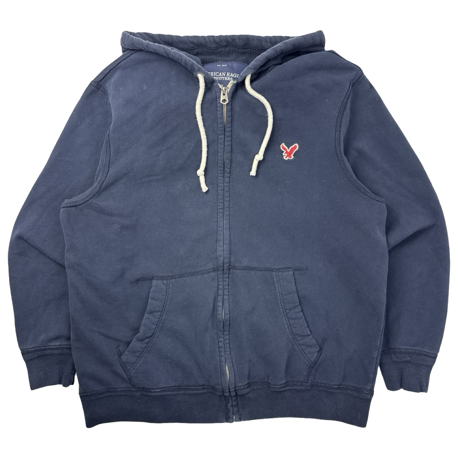 Y2K American Eagle Pocket Embroidered Zip Up Hoodie Blue