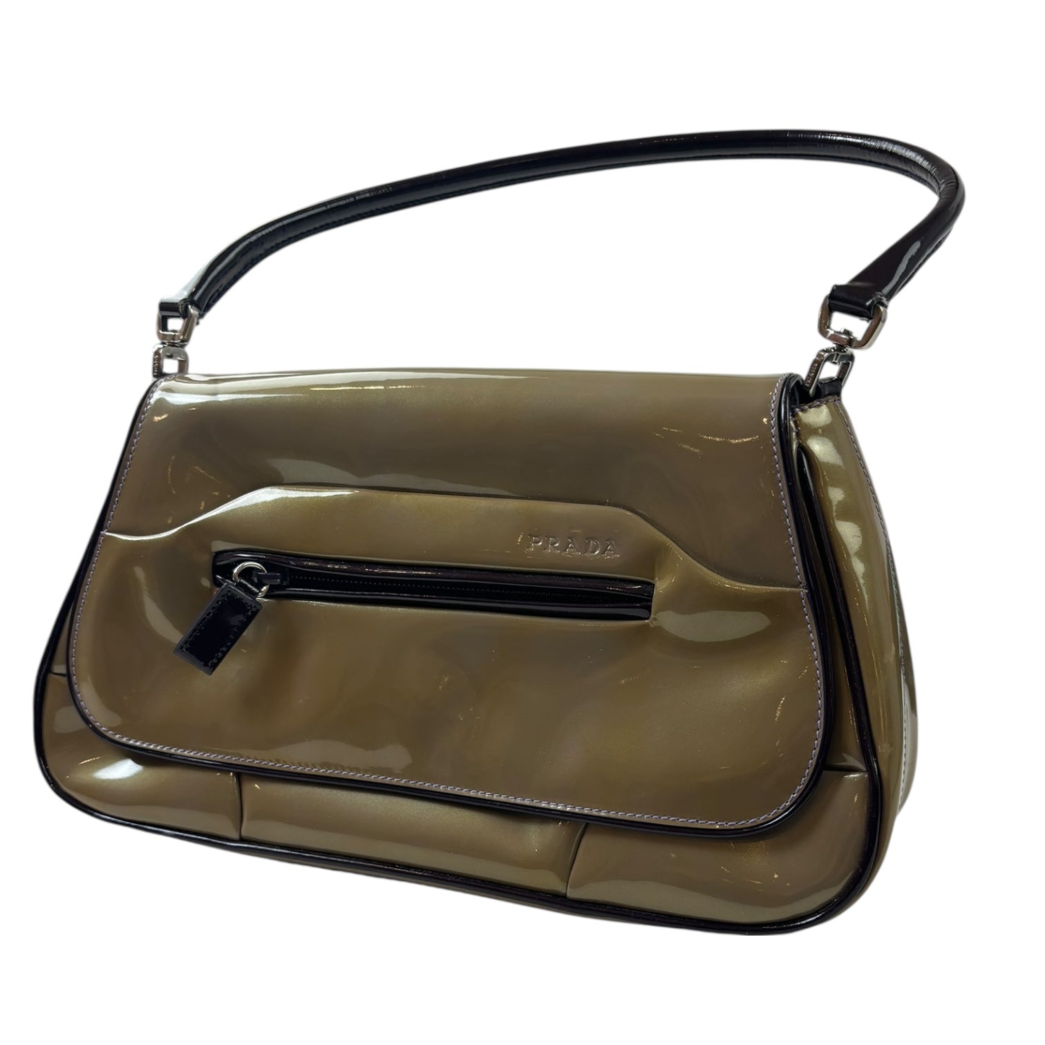 Prada Embossed Car Collection Shoulder Bag Olive/Brown