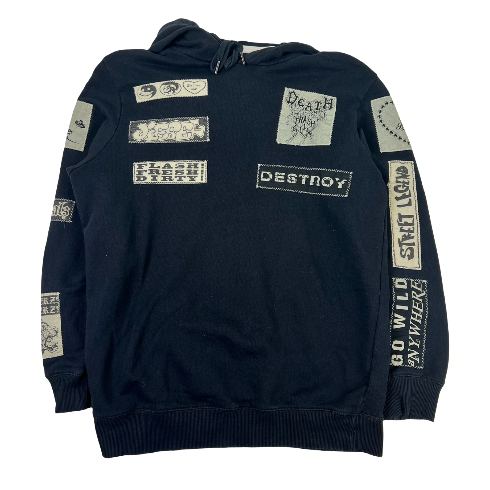 Vintage Diesel Punk Patchwork Hoodie Black