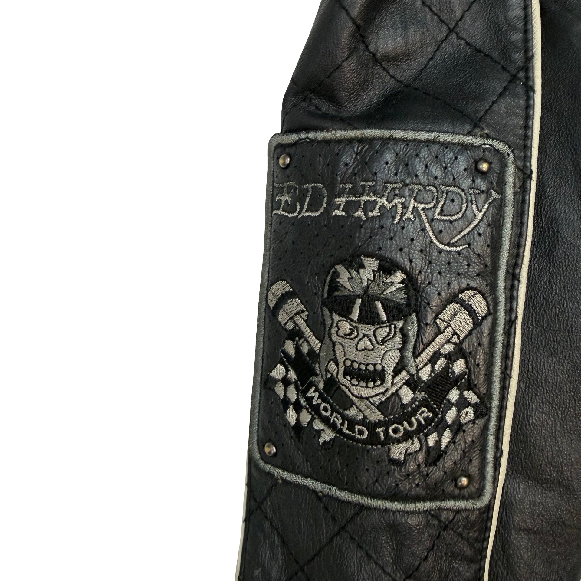 (W) Vintage Ed Hardy “Live to Ride”Leather Motorcycle Jacket Black