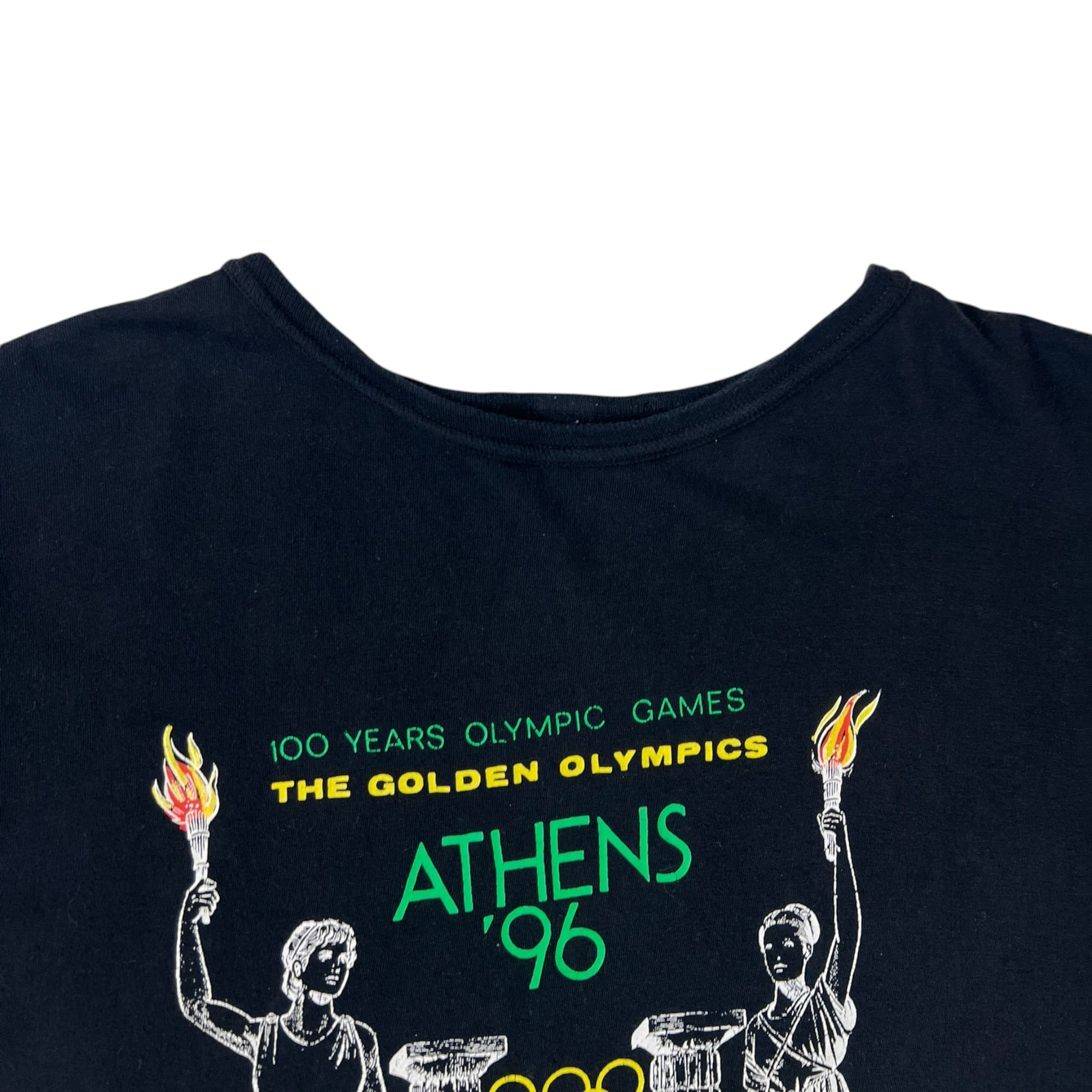 Vintage "100 Years Olympic Games The Golden Olympics Athens '96" Graphic Black T-shirt