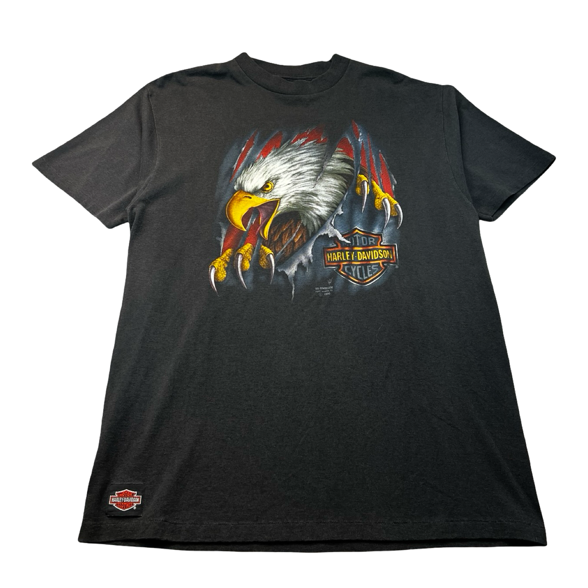 1990 Harley Davidson 3D Emblem Eagle Claw T-Shirt Black