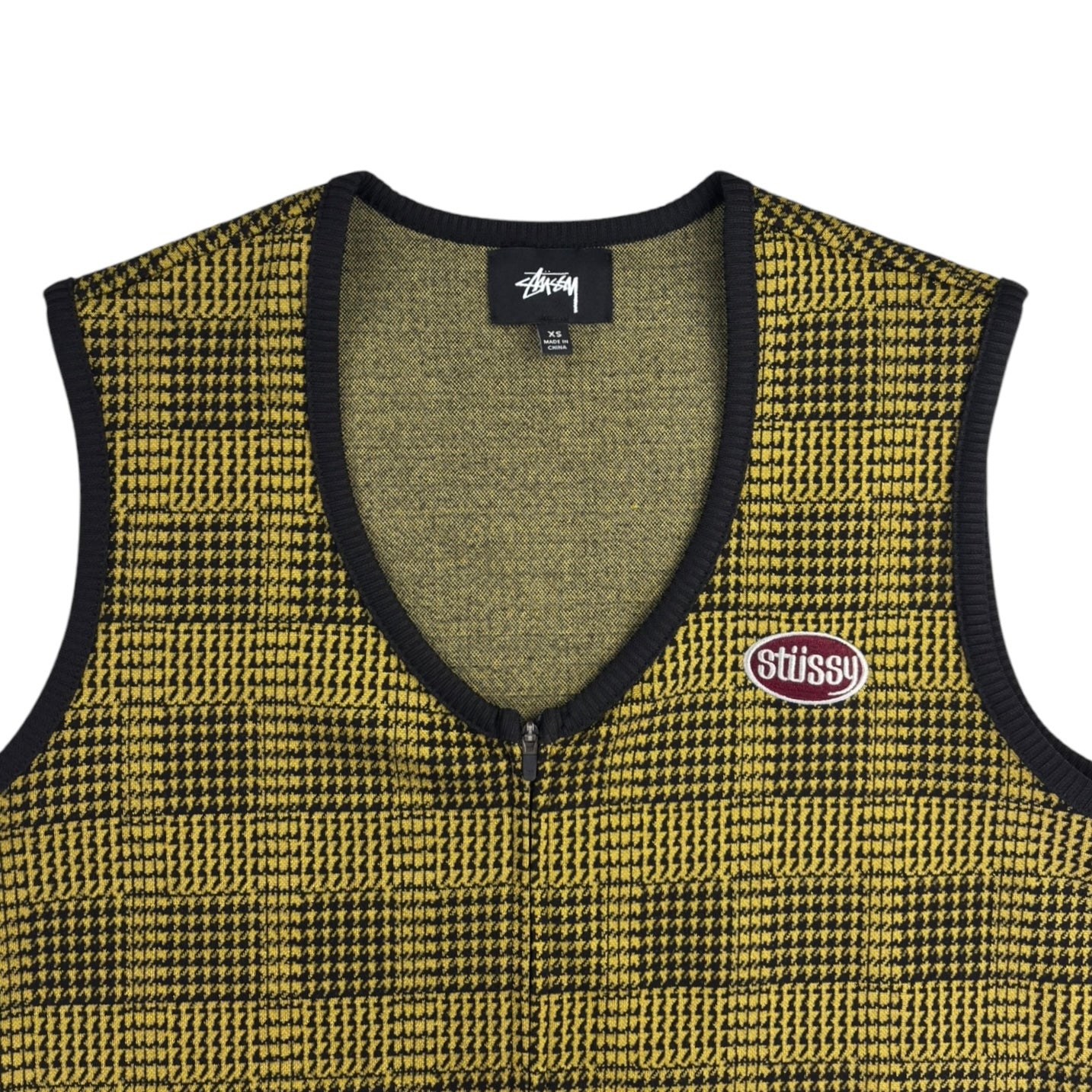 (W) Stussy Yellow and Black Houndstooth Knit Vest