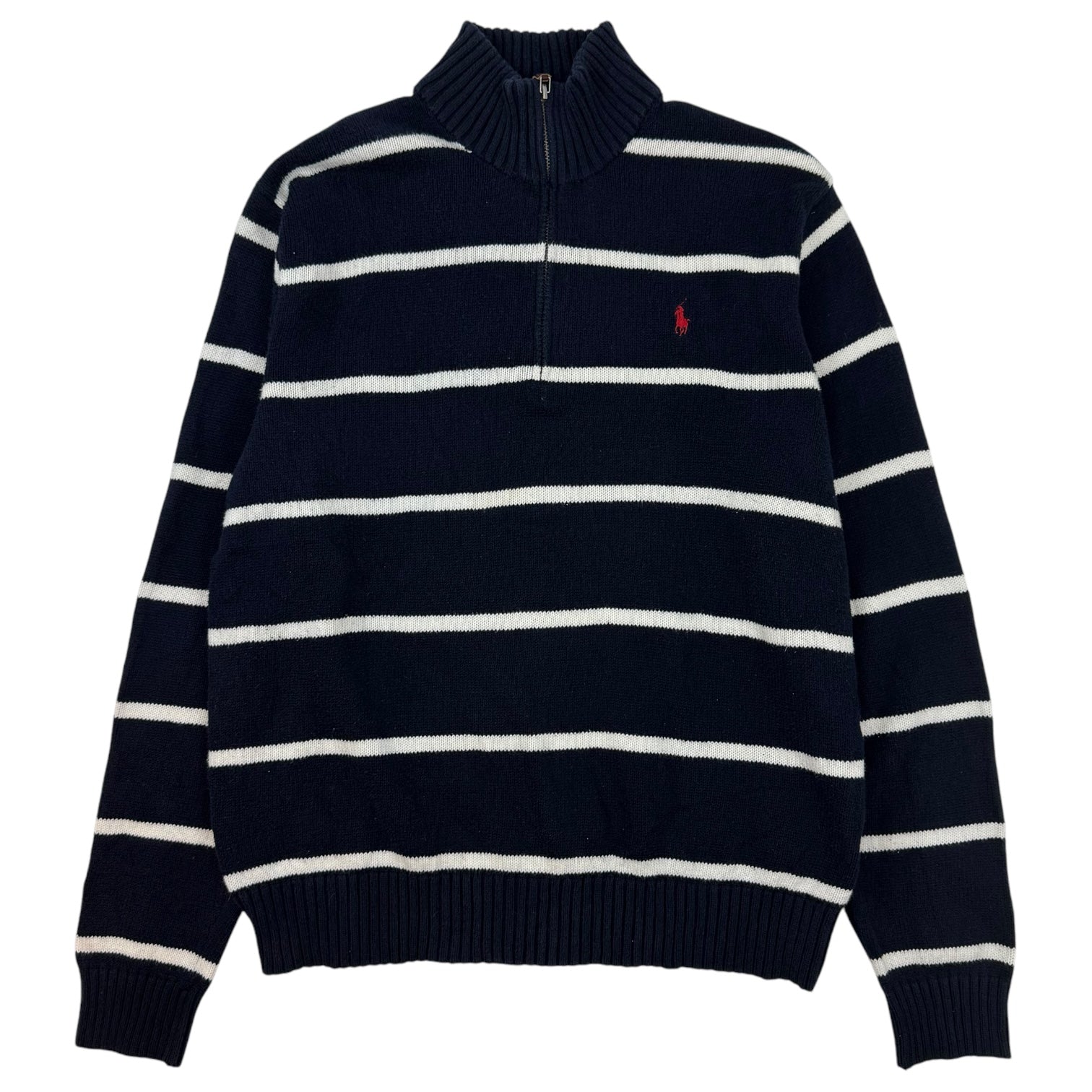 Vintage Polo Ralph Lauren Striped Knitted Quarter Zip Navy/White