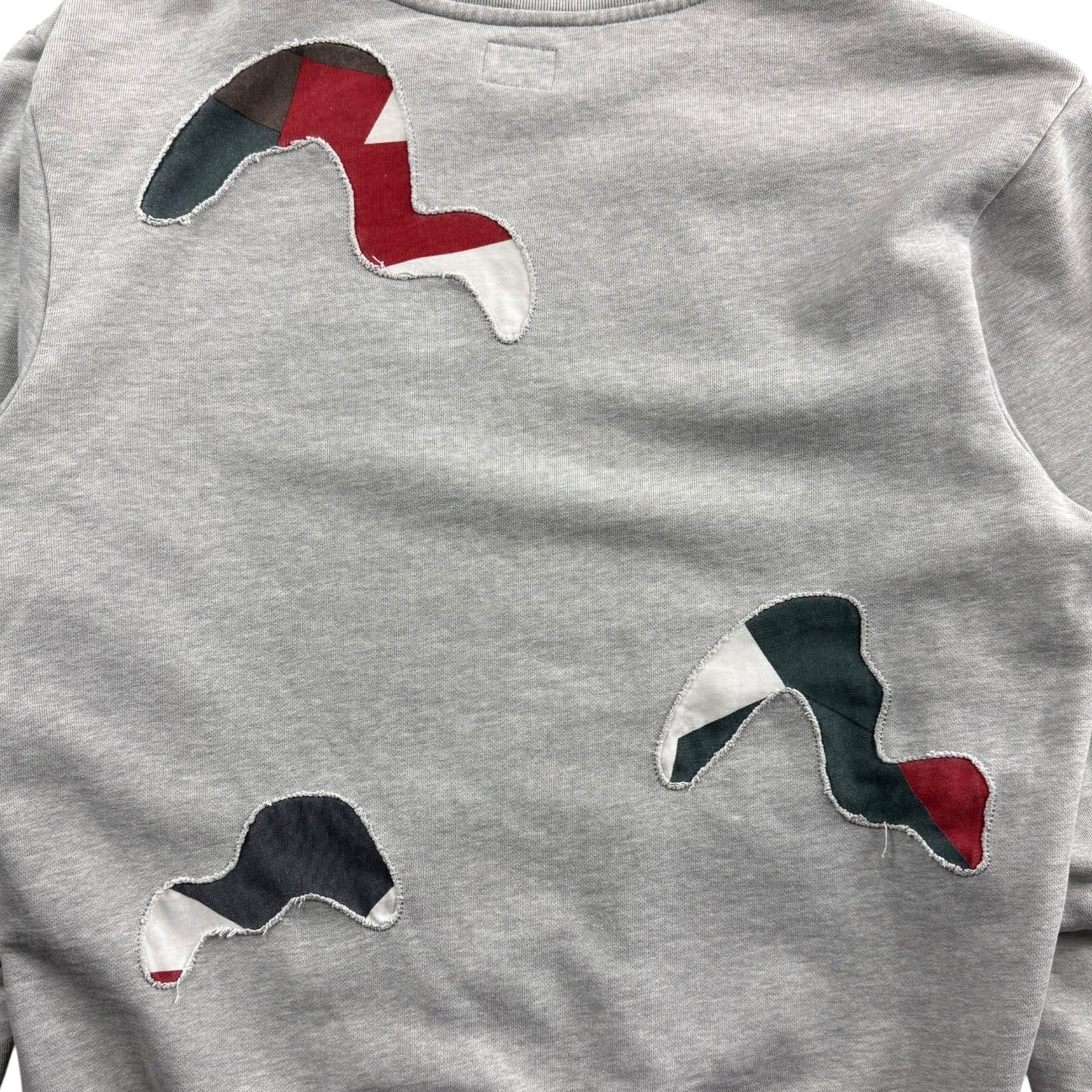 Evisu Distressed Patchwork Logos Crewneck Grey