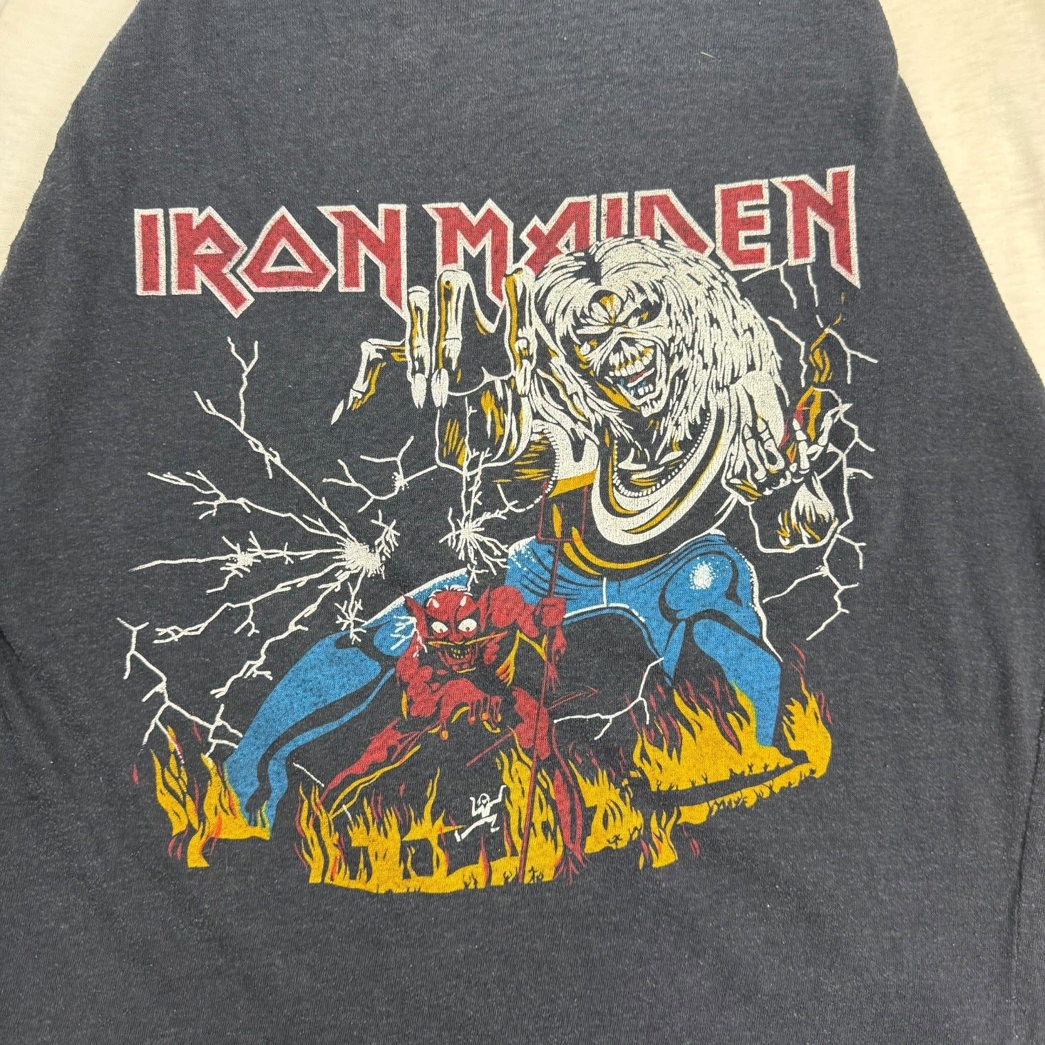 1980s Iron Maiden Piece Of Mind Raglan Tee Black/White