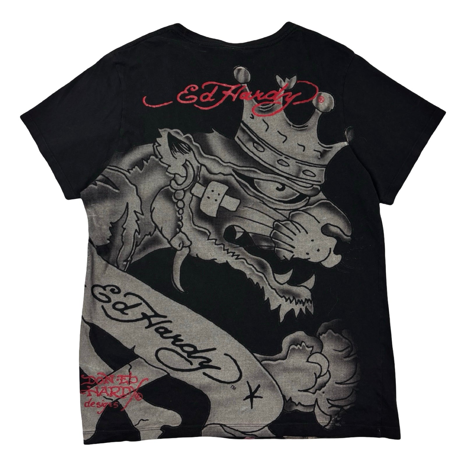 Y2K Ed Hardy Rhinestone Crowned Dog T-Shirt