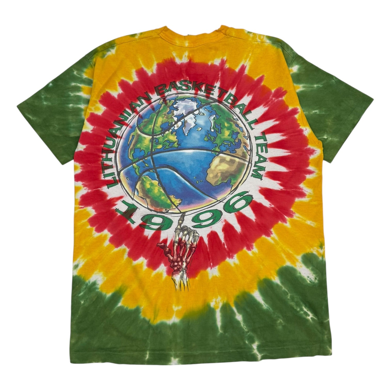 1996 Liquid Blue Grateful Dead Lithuania Basketball Team Tie Dye Tee Green/Yellow/Red
