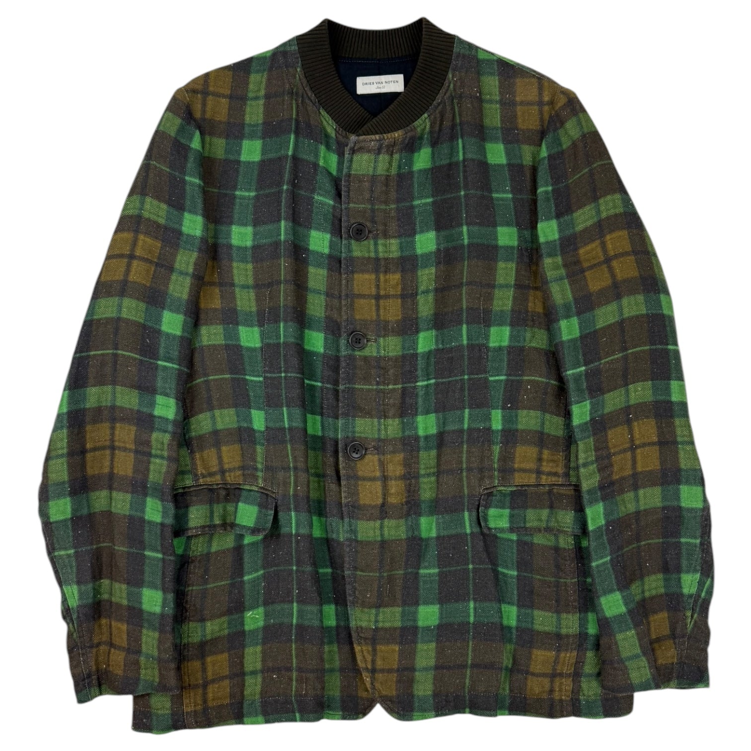 Dries Van Noten Tartan Linen Jacket Green