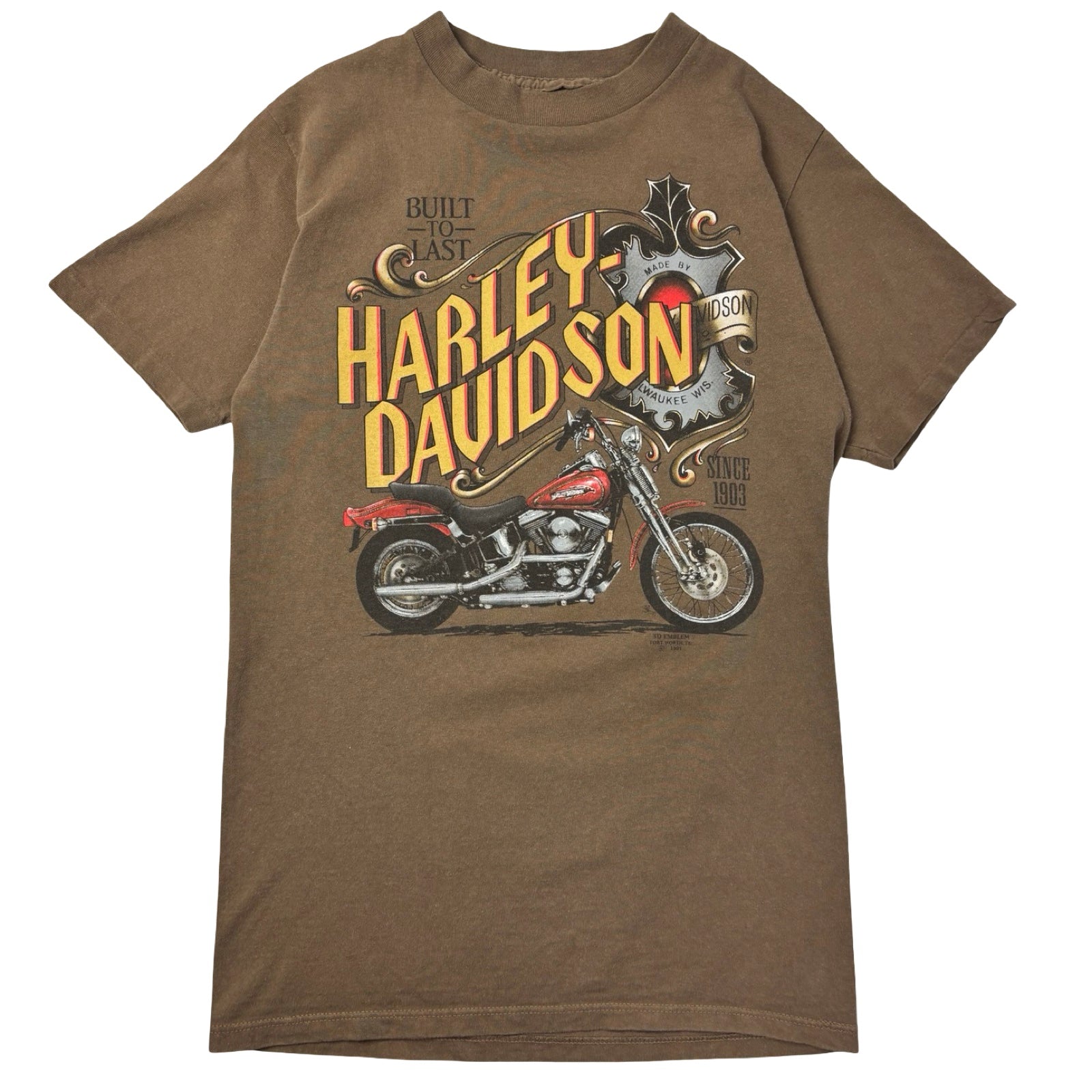 1991 Harley Davidson 3D Emblem Yukon T-Shirt Brown