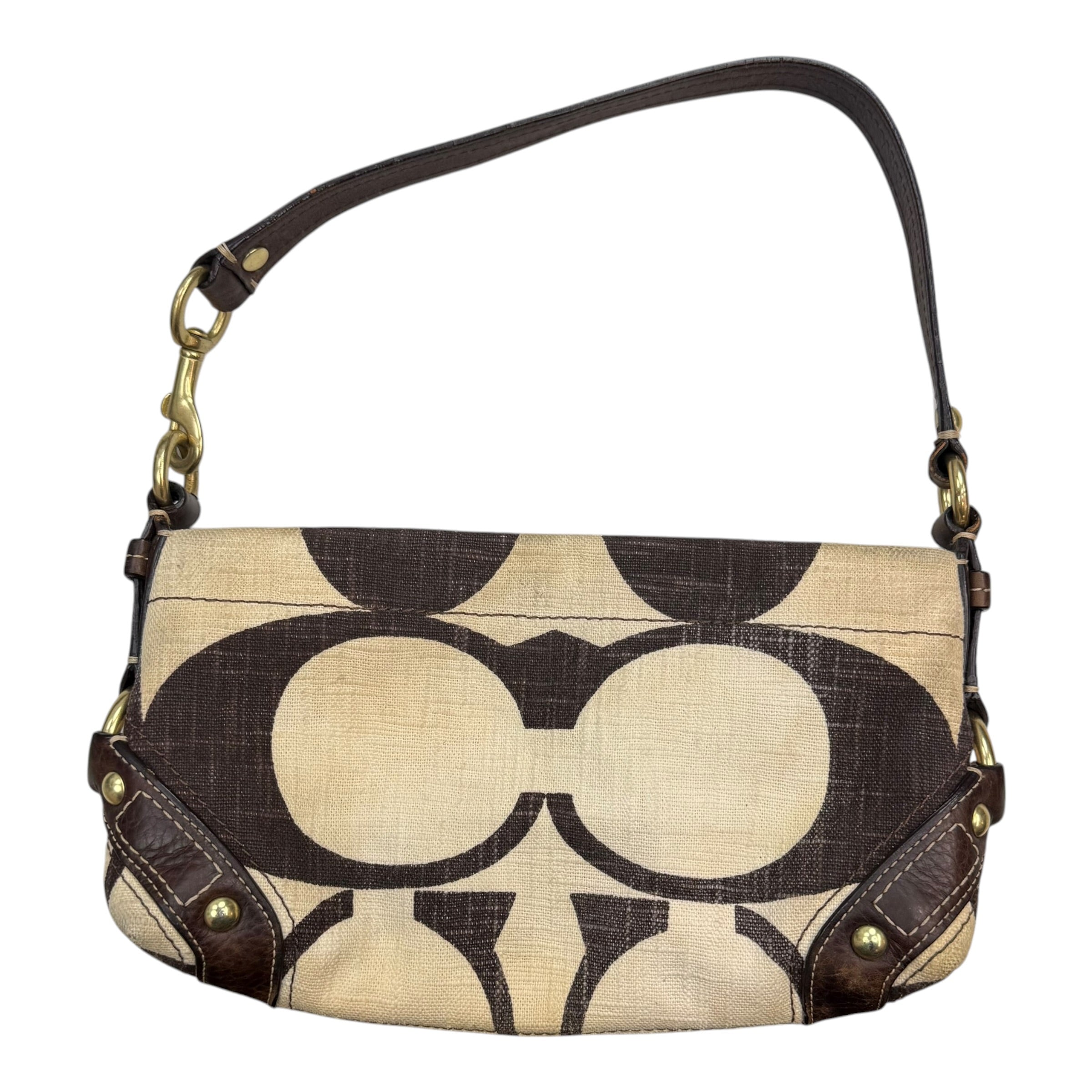 (W) Vintage Y2K Coach Mini Carly Shoulder Bag Tan/Brown