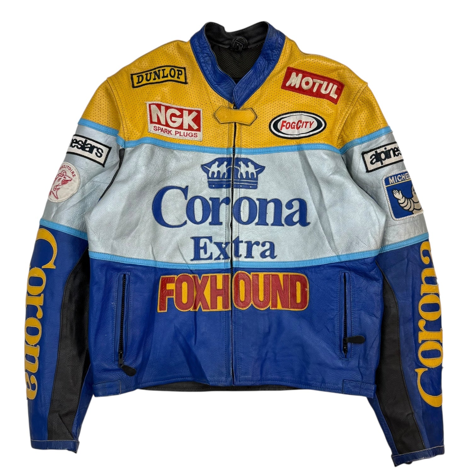 Vintage Corona Extra Leather Racing Jacket Yellow/Blue