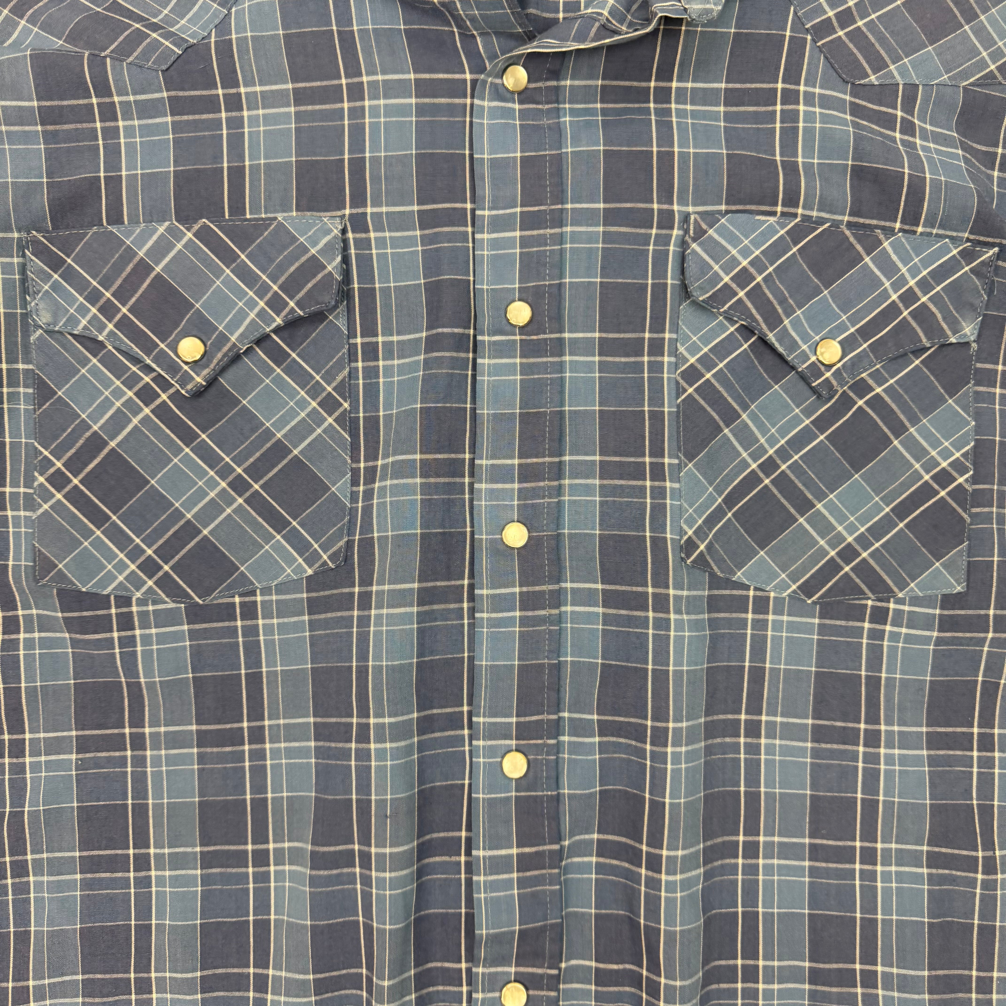 Vintage Western Craft Plaid Snap Button Up Flannel Shirt Blue