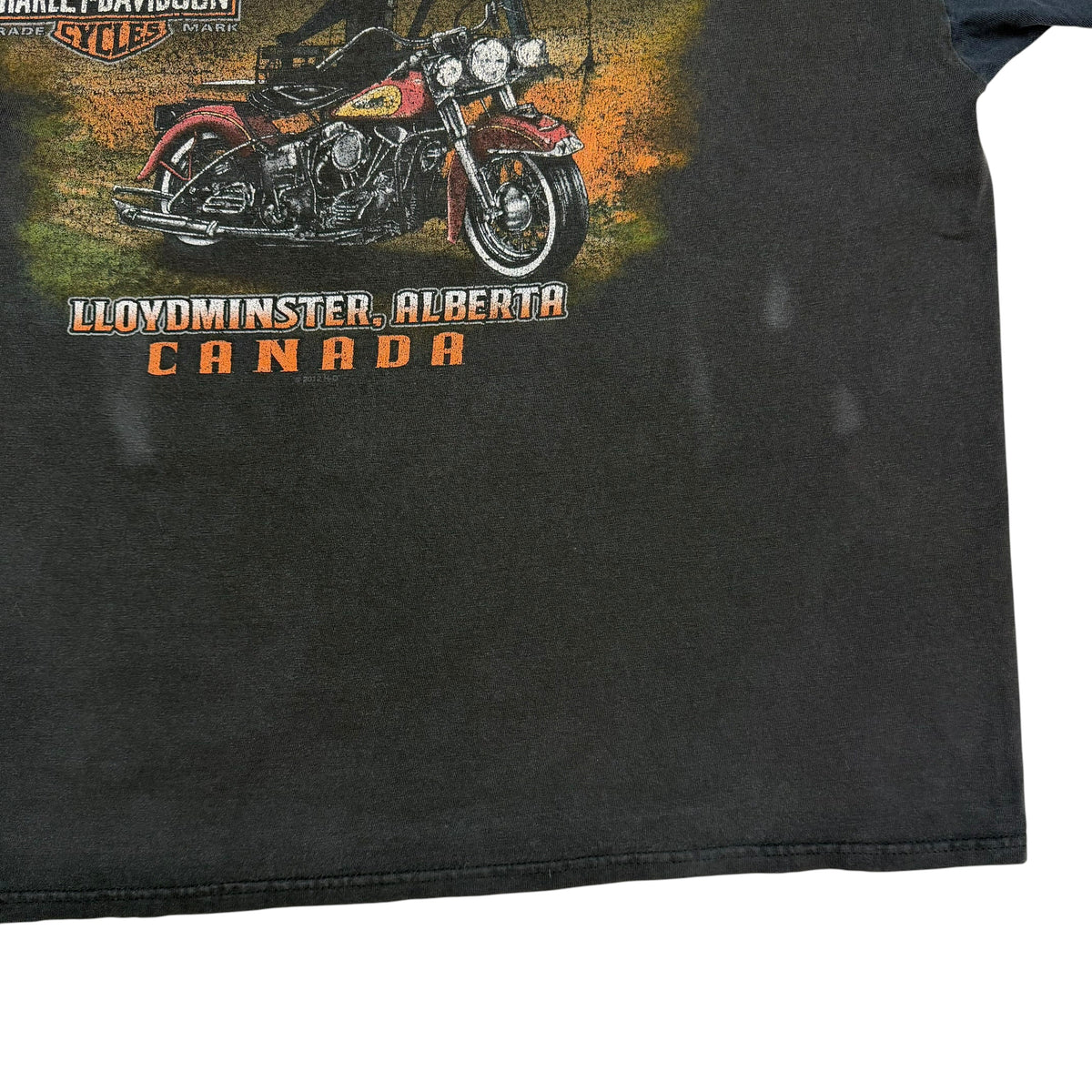 Vintage Harley Davidson Edge Flaming Skull Contrast Sleeve Tee Black