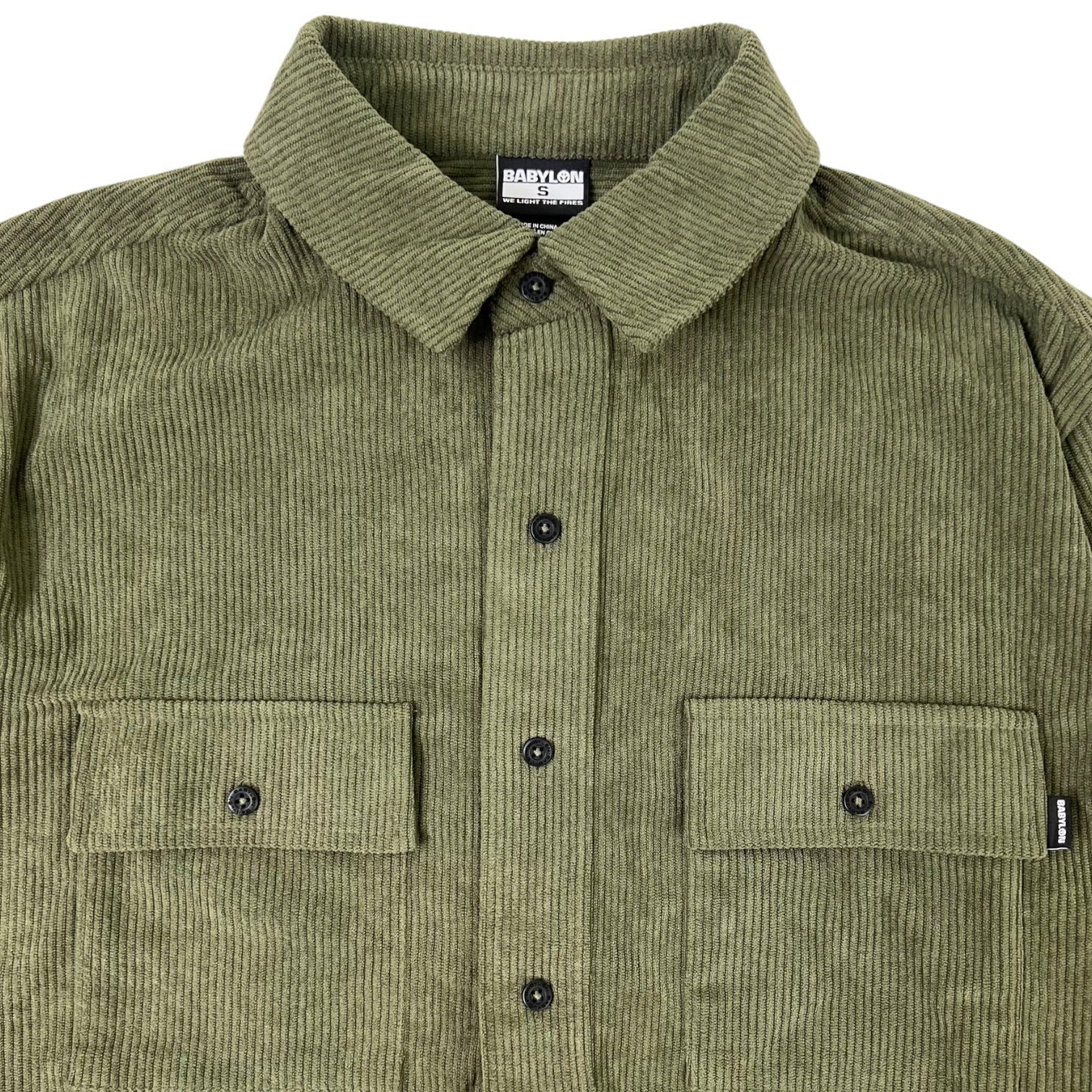 Babylon Corduroy Button Up Shirt Olive Green