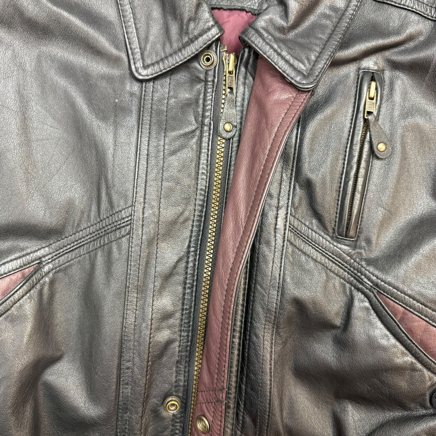 Vintage Cricketeer Leather Bomber Jacket Black/Maroon