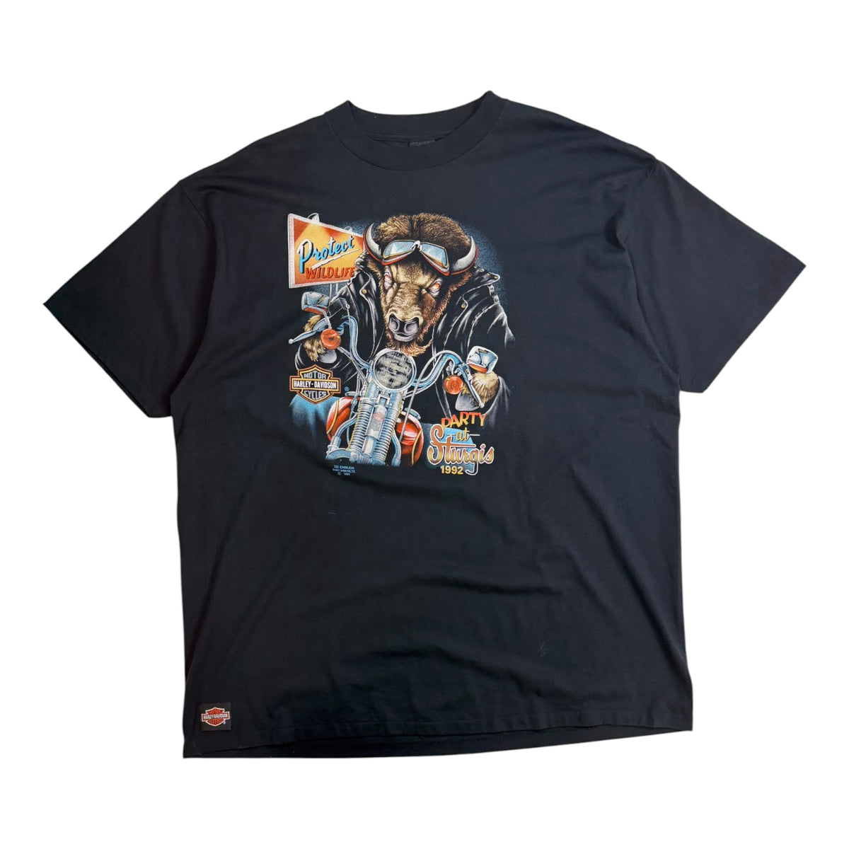 Harley Davidson 1991 3D Emblem Protect Wildlife T-Shirt Black
