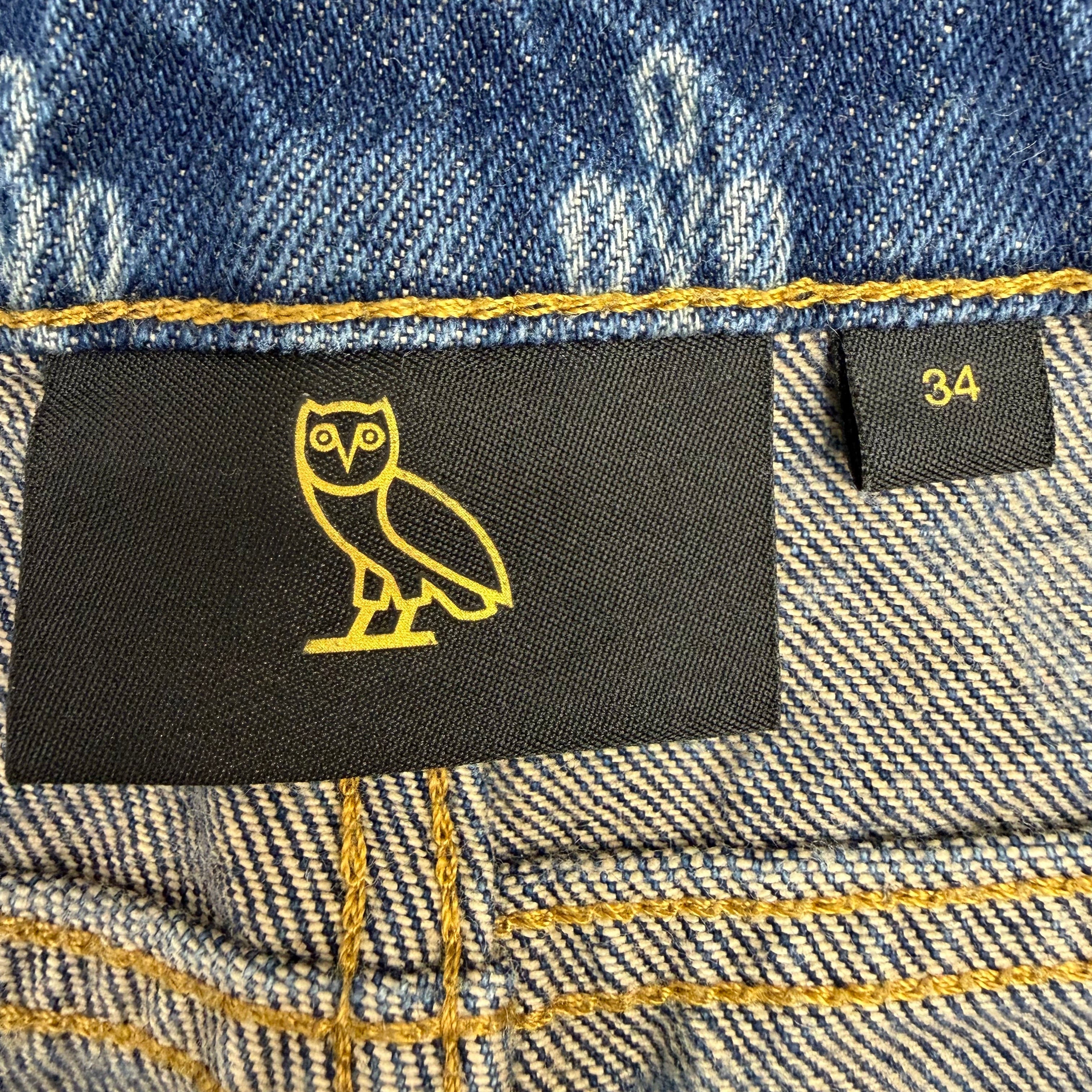 OVO Monogram Laser Etched Relax Fit Denim Jeans Blue