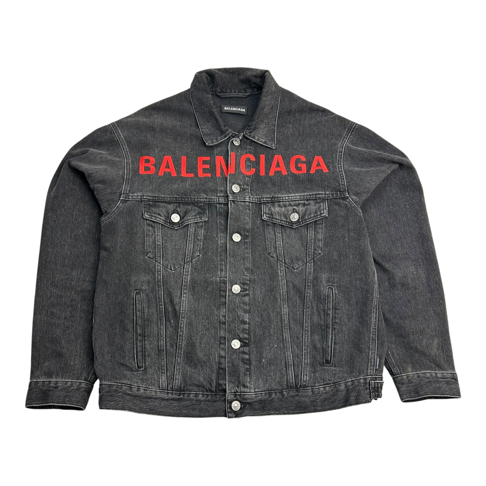 Balenciaga Denim Red Letter Jacket Black XL