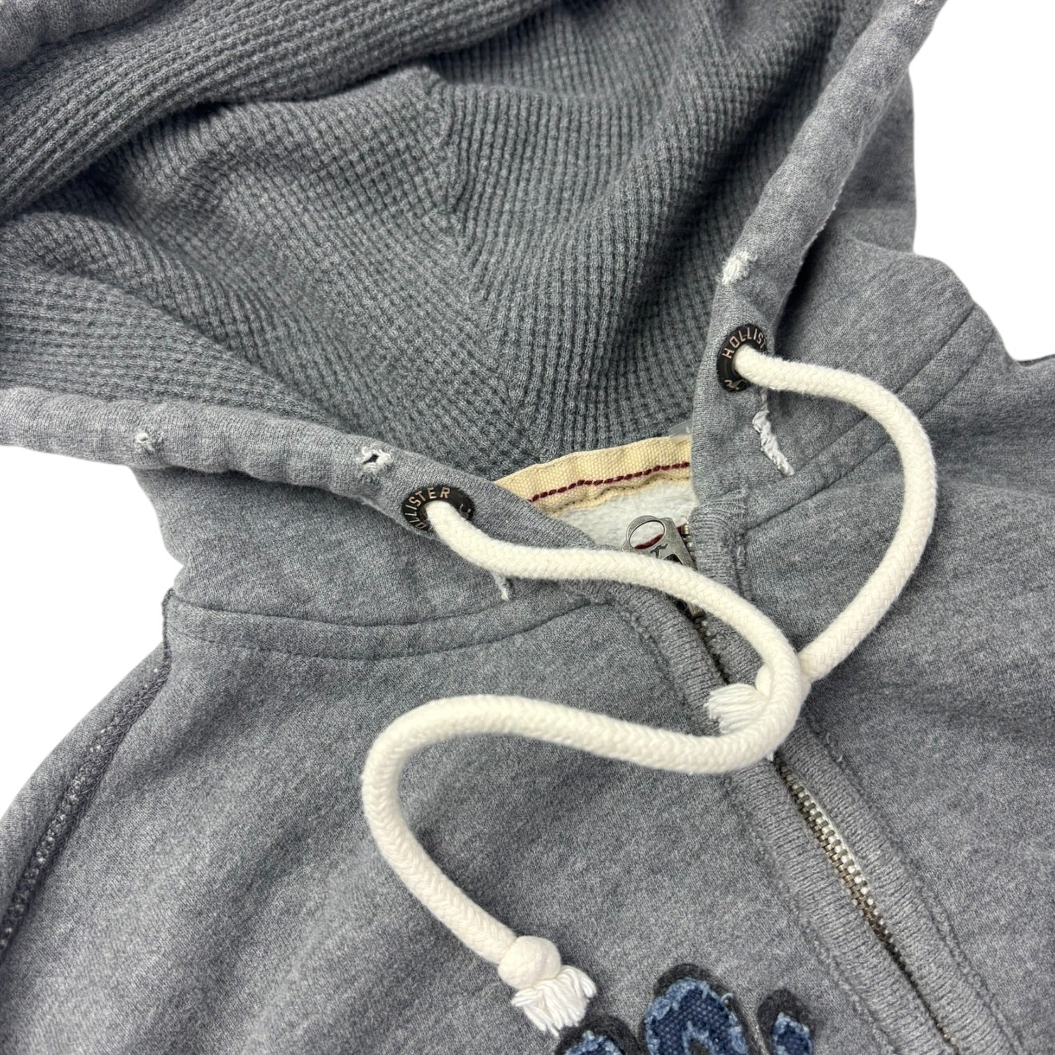 Y2K Hollister Waffle Hood Full Zip Hoodie Grey