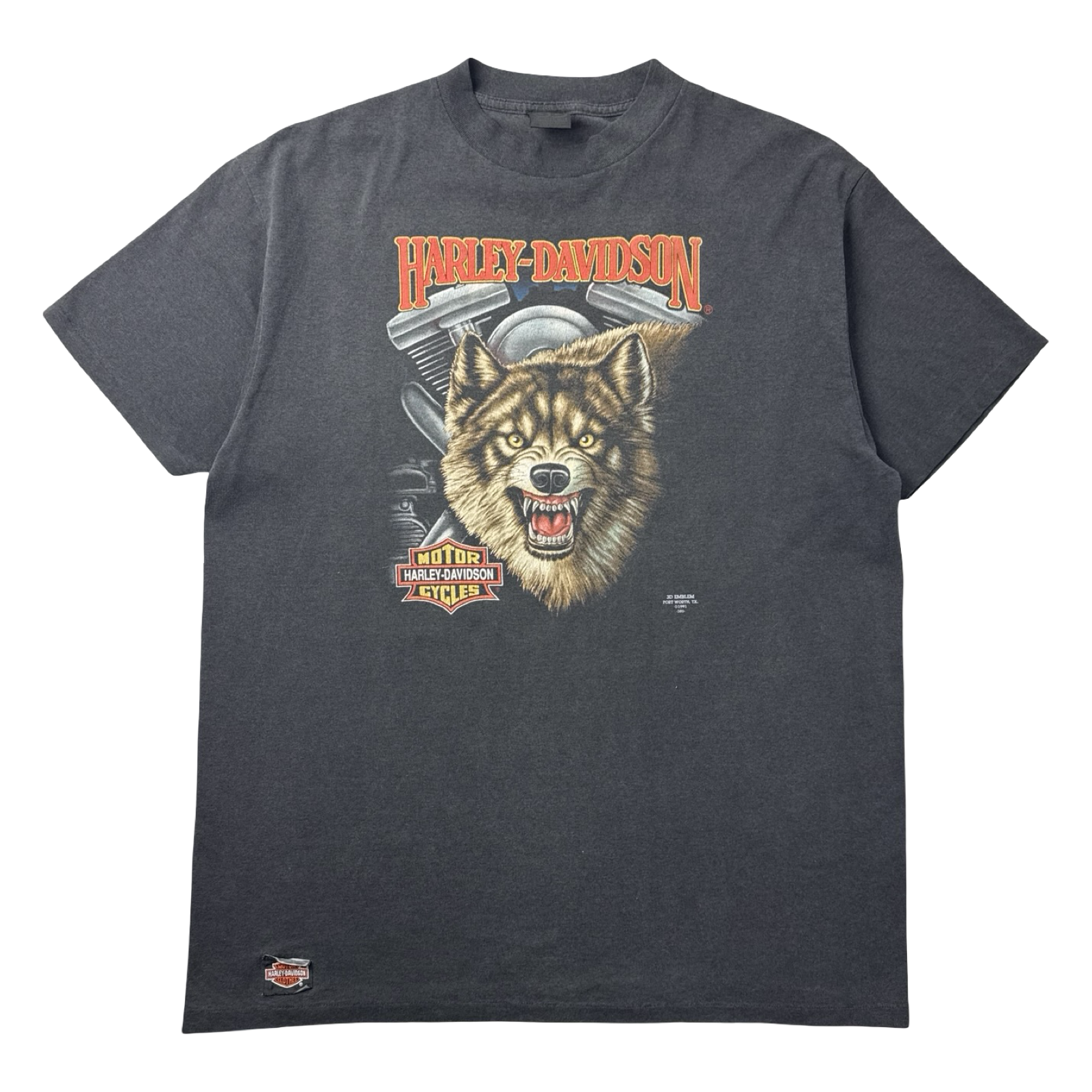1991 Harley Davidson 3D Emblem Wolf T-Shirt