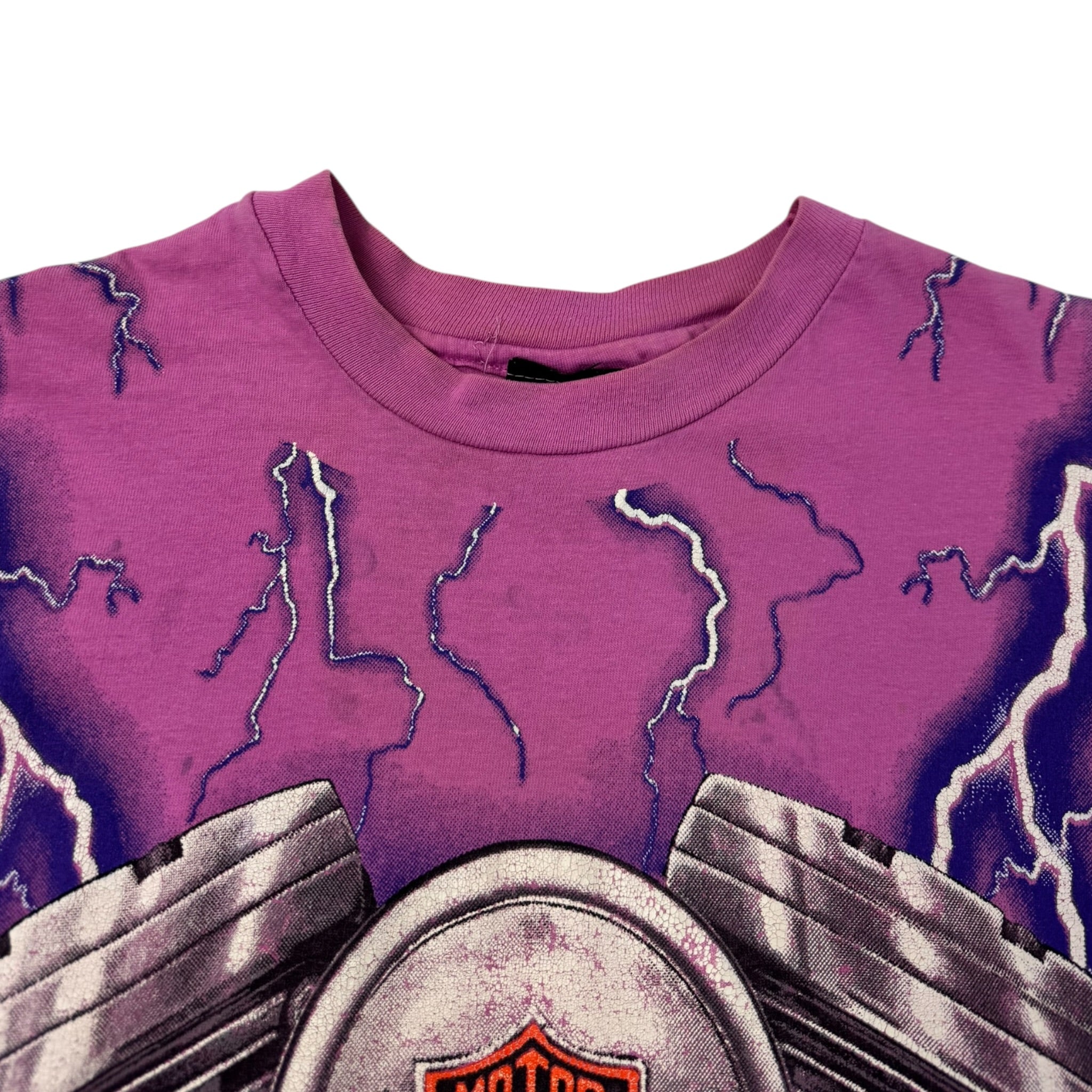 Vintage Harley Davidson ‘Thunder & Lightning’ All Over Print T-Shirt Pink