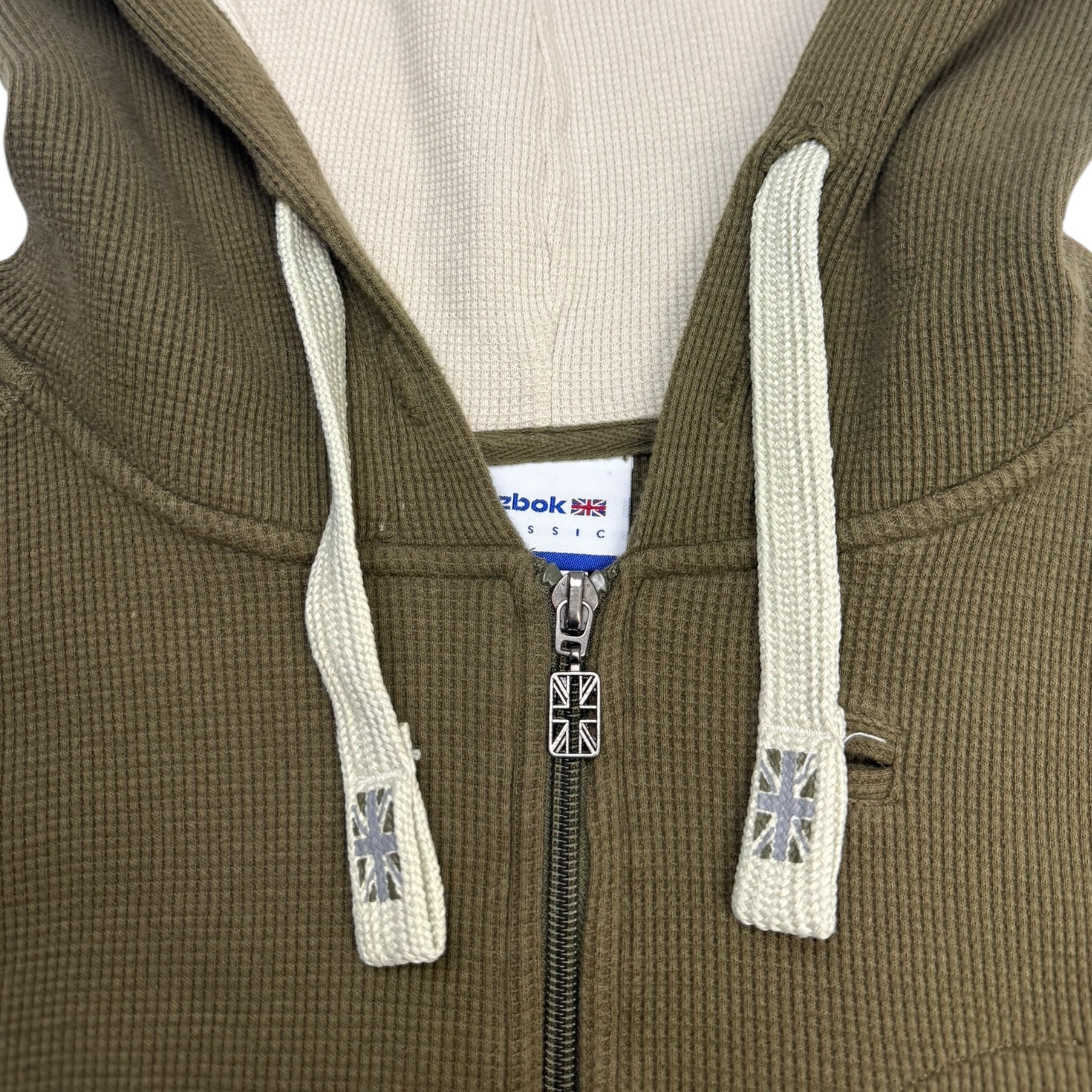 Vintage Y2K Reebok Thermal Zip-Up Hoodie Olive