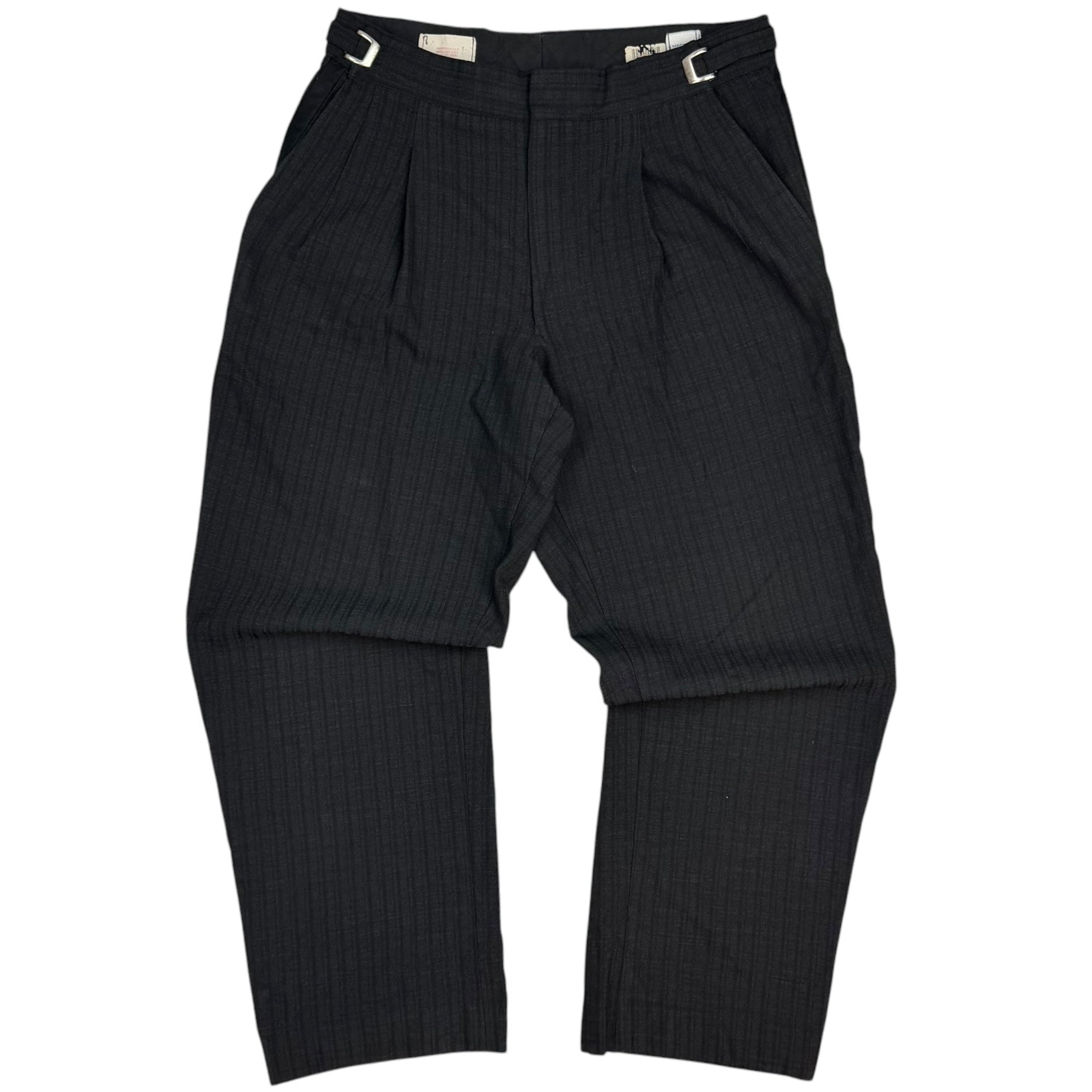 1970s Pleated Striped Trousers Black