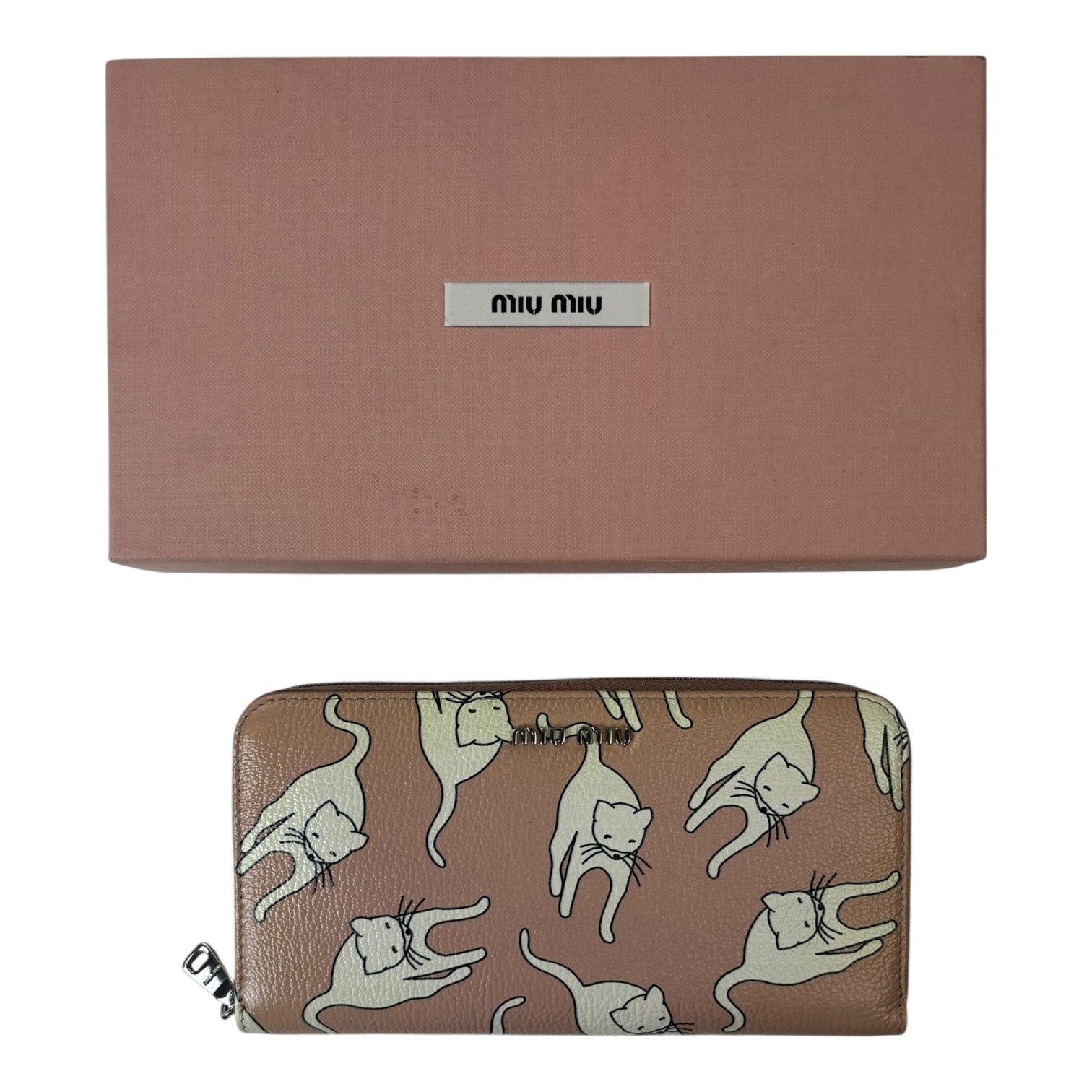 Miu Miu All Over Print Cat Long Wallet Pink