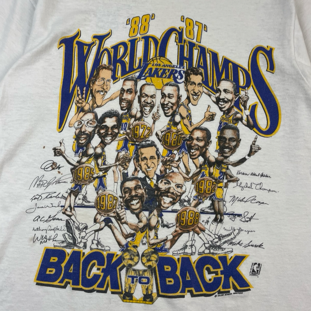 1987-88 Los Angeles Lakers Back-2-Back World Champs Cartoon NBA T-Shirt