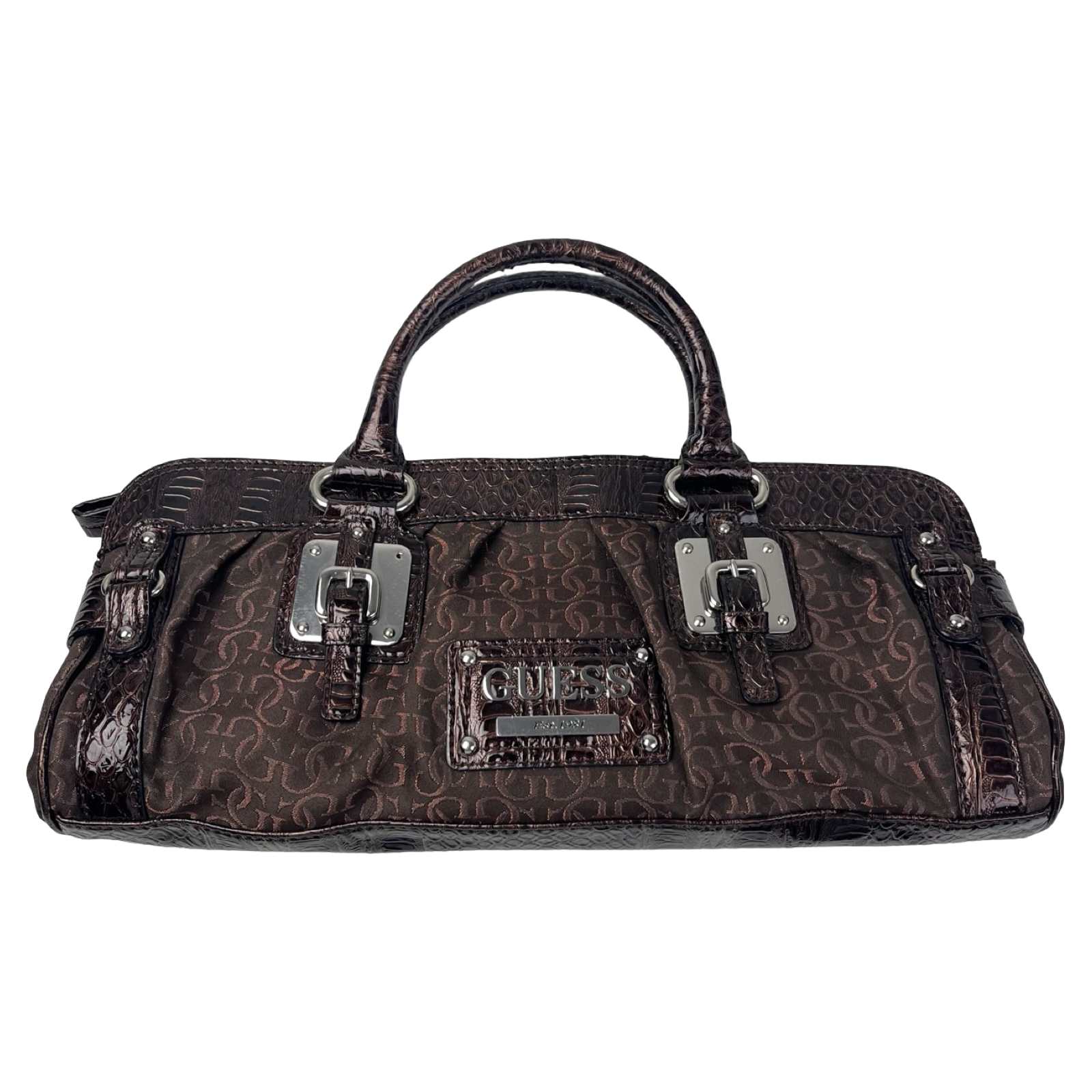 (W) Y2K GUESS Monogram Hand Bag Brown