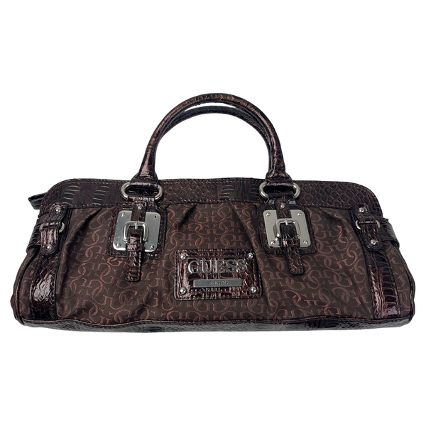 (W) Y2K GUESS Monogram Hand Bag Brown