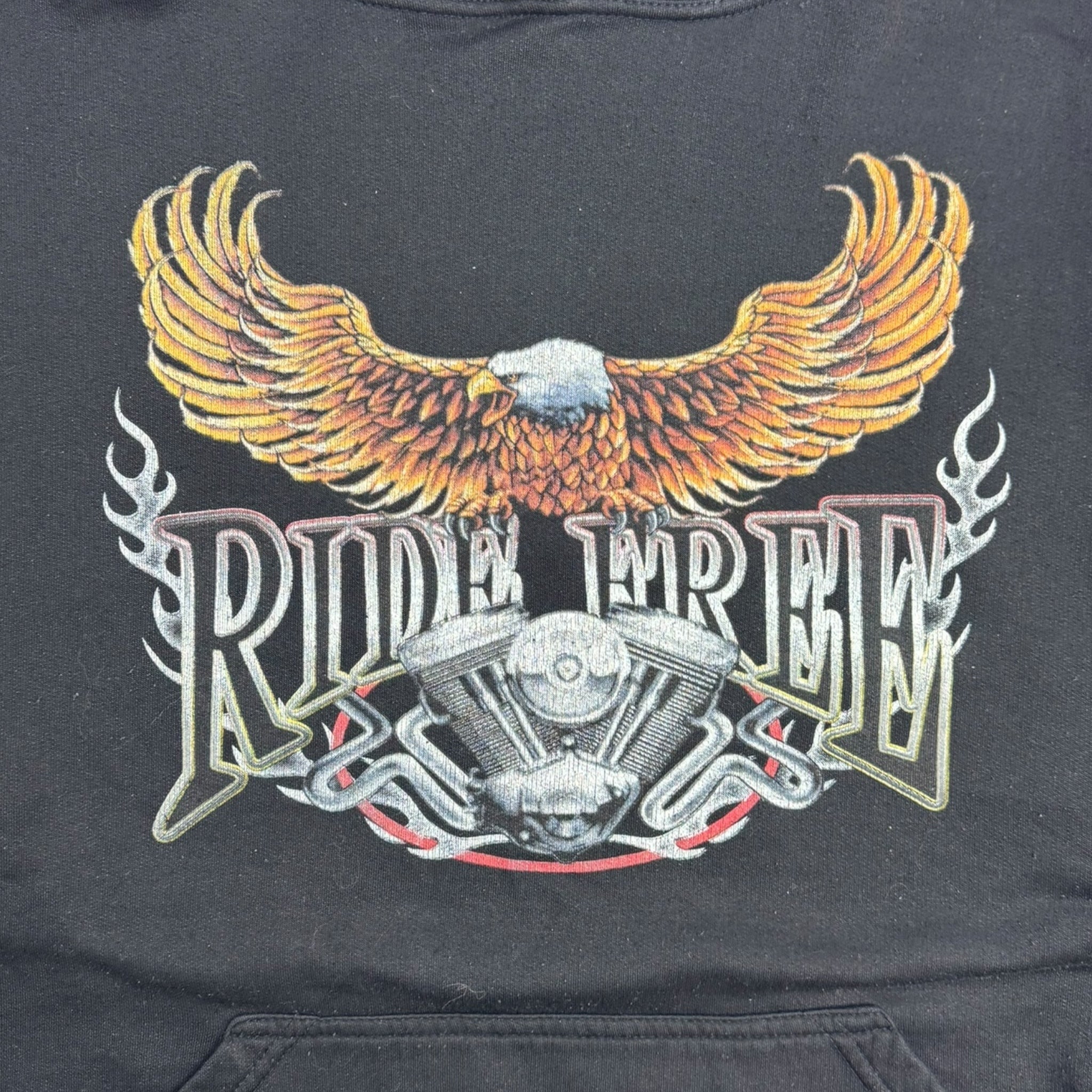 Vintage Ride Free Eagle Flamesleeve Biker Hoodie