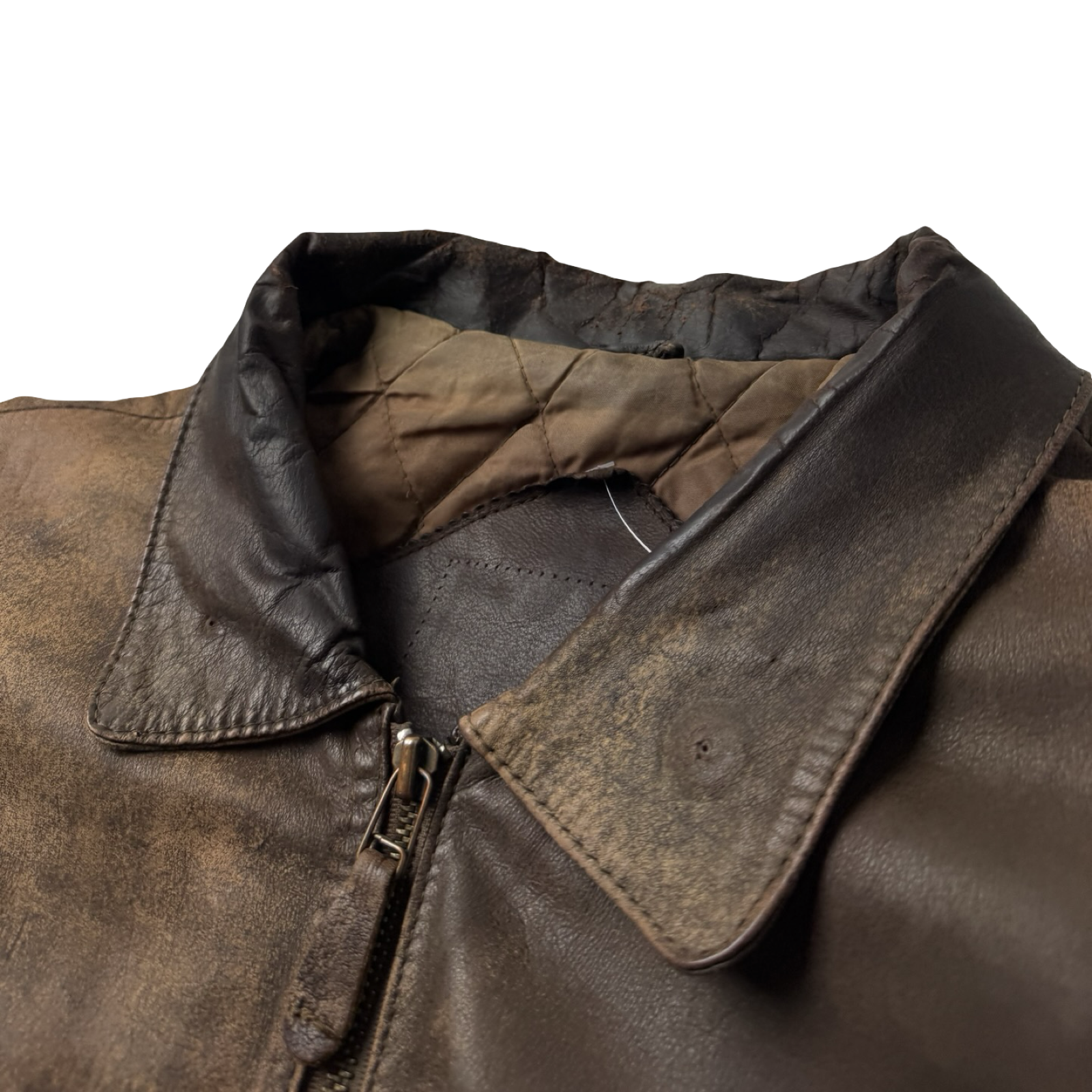 Vintage Faded Brown Quilt Lined Leather Bomber Jacket