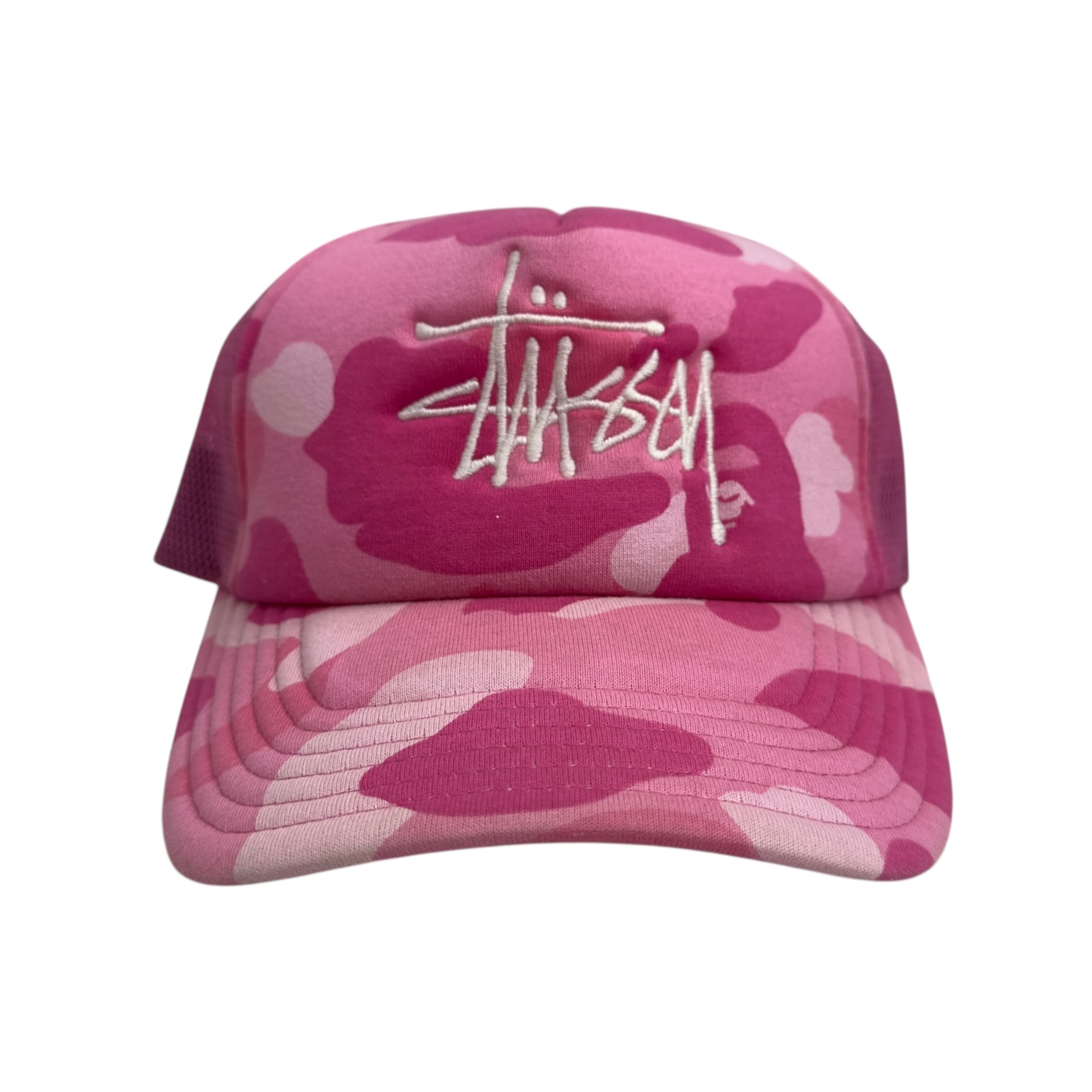 SS22 BAPE X Stussy Trucker Hat Pink