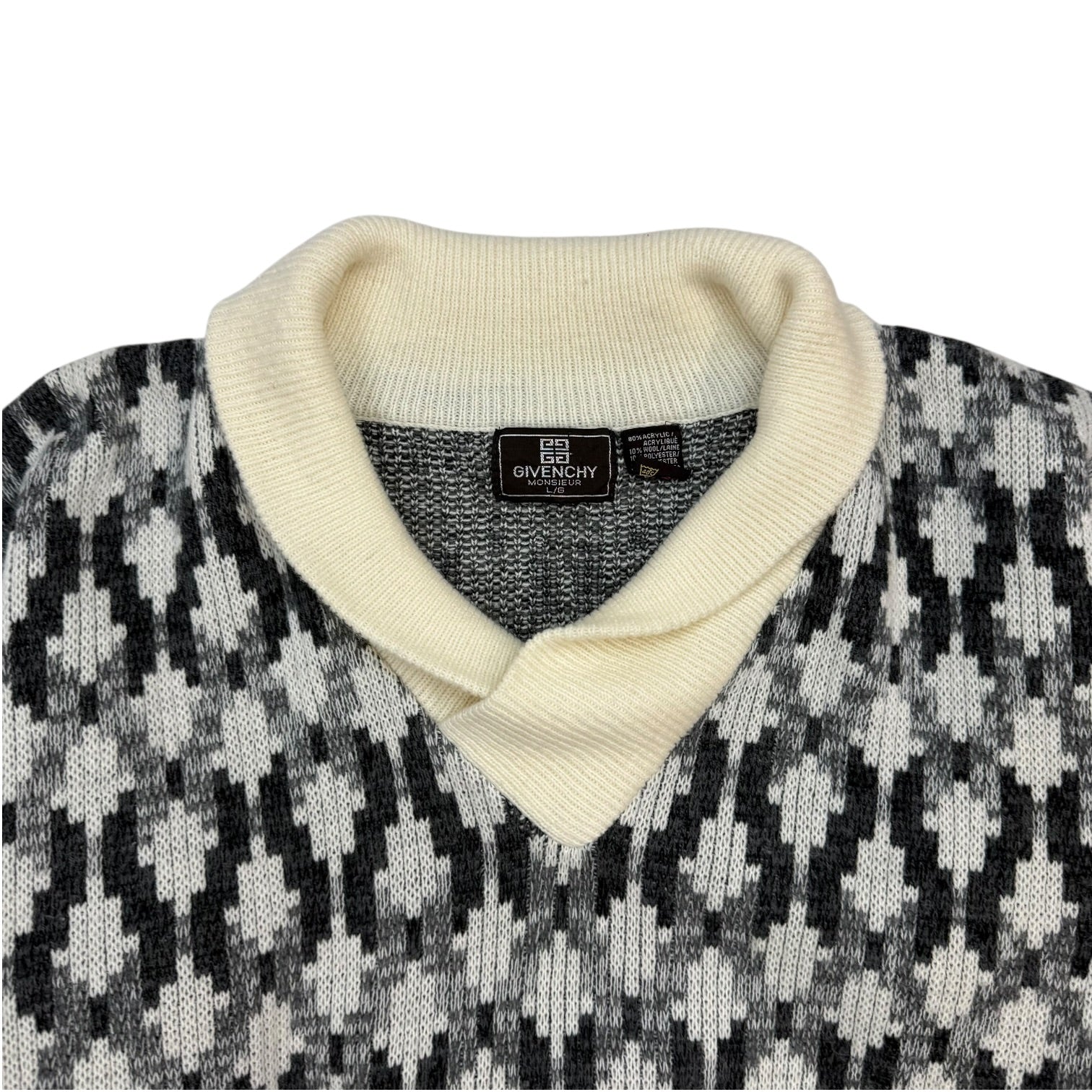 Vintage Givenchy Shawl Kneck Sweater White/Black