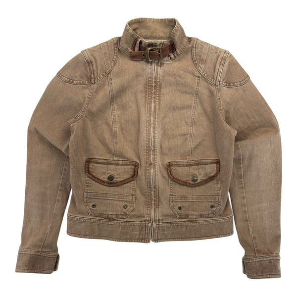 (W) Y2K Ralph Lauren Leather Trim Jean Jacket Brown