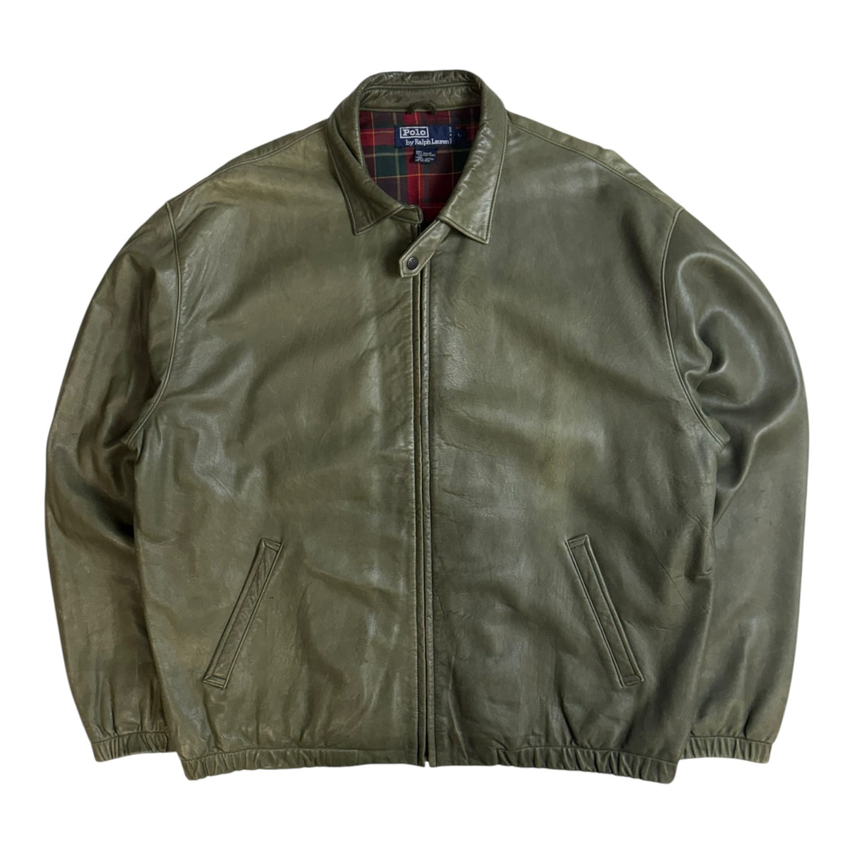 Vintage Polo Ralph Lauren Lined Harrington Leather Jacket Green