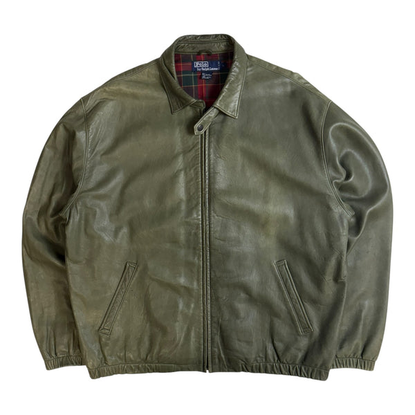 Vintage Polo Ralph Lauren Lined Harrington Leather Jacket Green