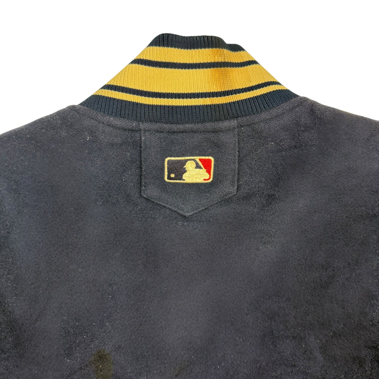 1990s Majestic New York Yankees Letterman Jacket Leather Navy Blue